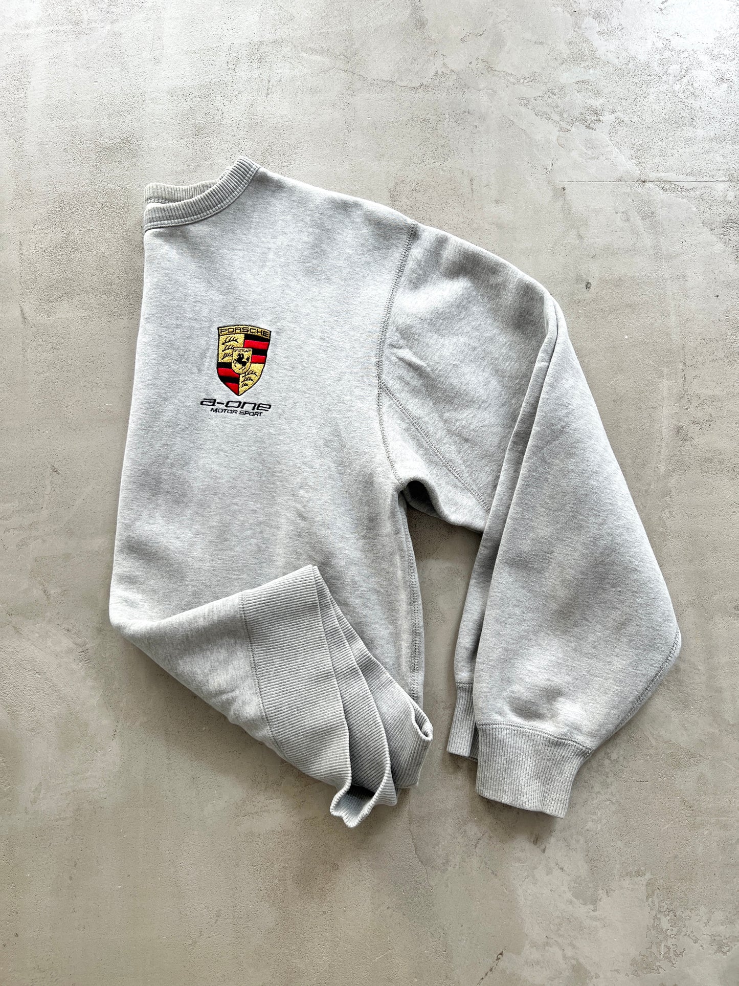 GREY PORSCHE MOTORSPORT SWEATER - 1990S - M/L