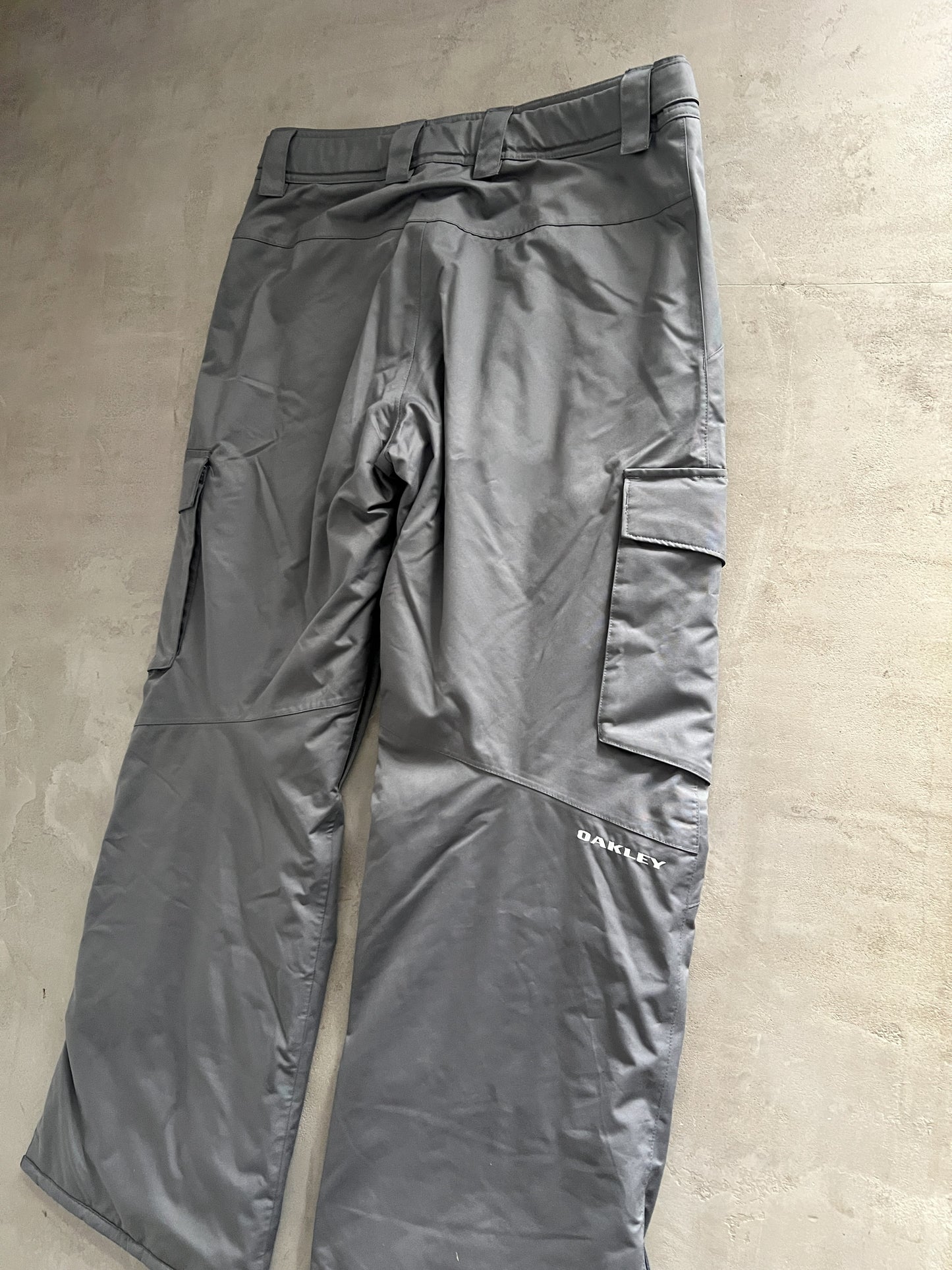 GREY OAKLEY SKI TRACK PANTS - 1990S - L/XL