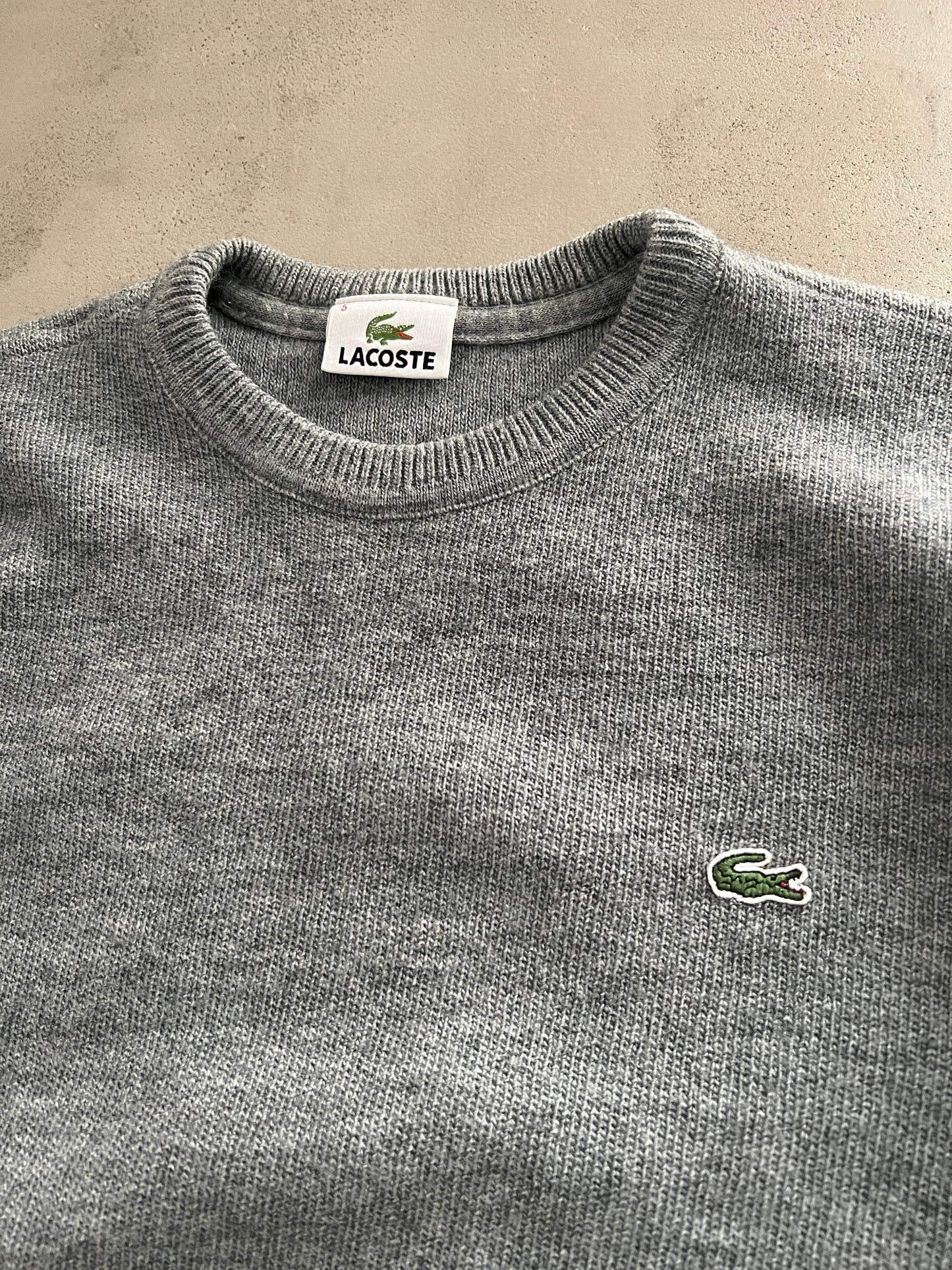 GREY LACOSTE KNIT SWEATER - 2000S - S