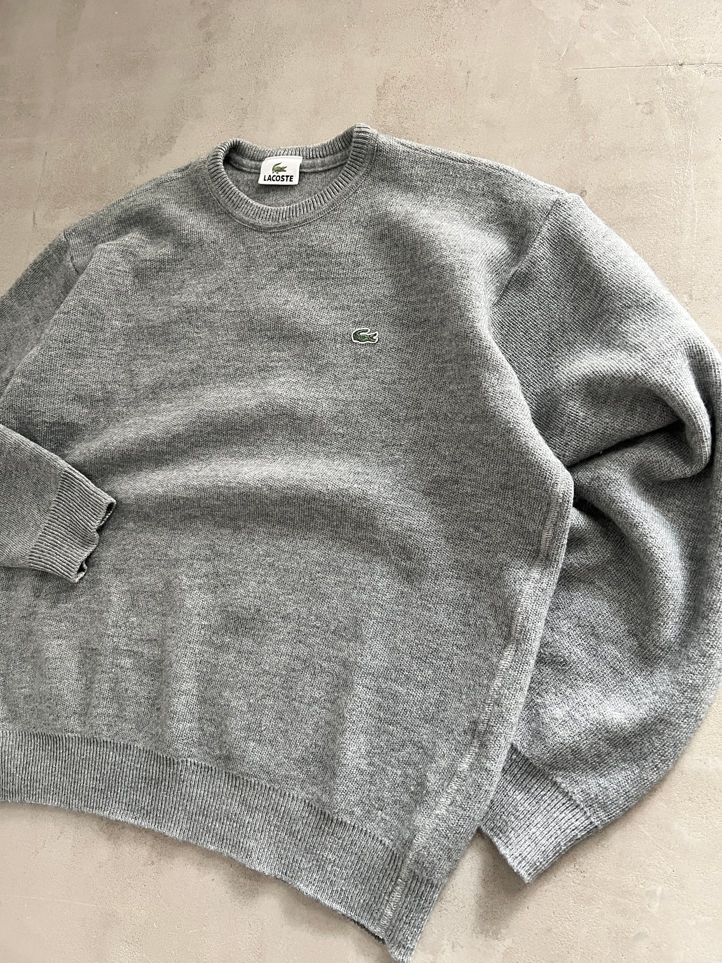 GREY LACOSTE KNIT SWEATER - 2000S - S