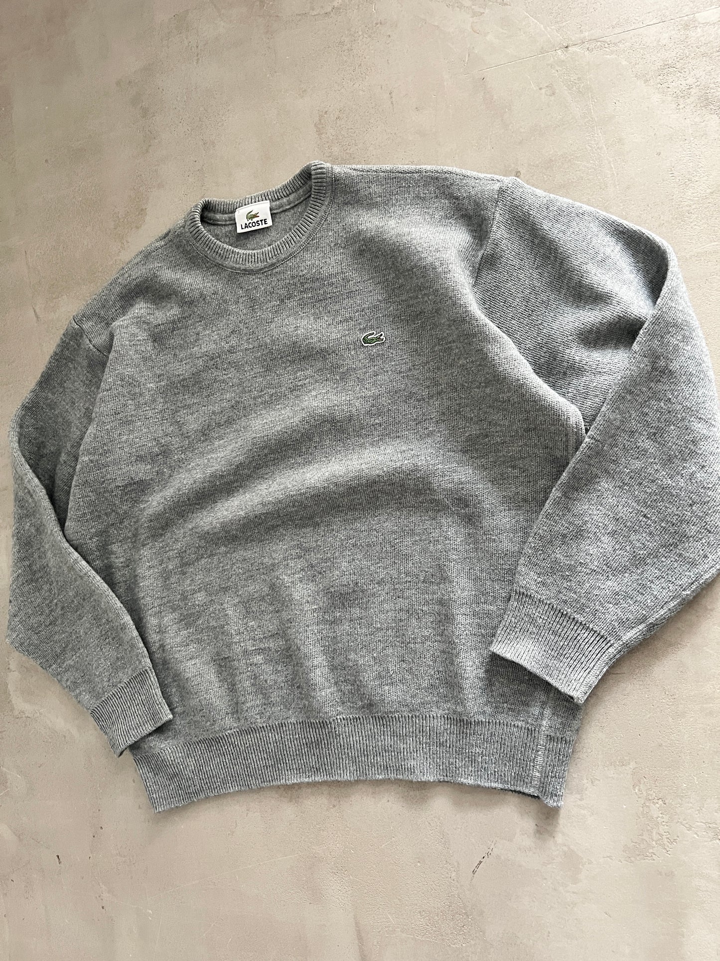 GREY LACOSTE KNIT SWEATER - 2000S - S