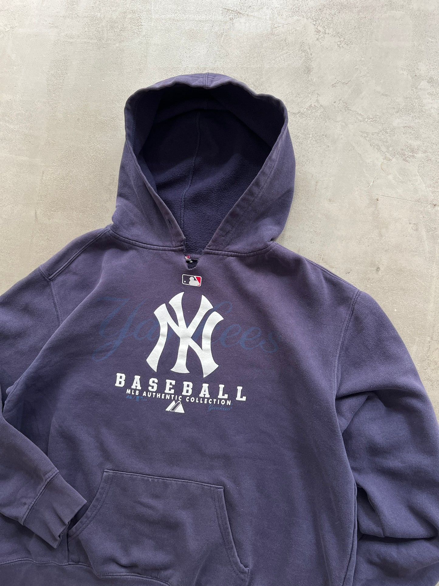 FADED NAVY/PURPLE YANKEES HOODIE - 1990S - S