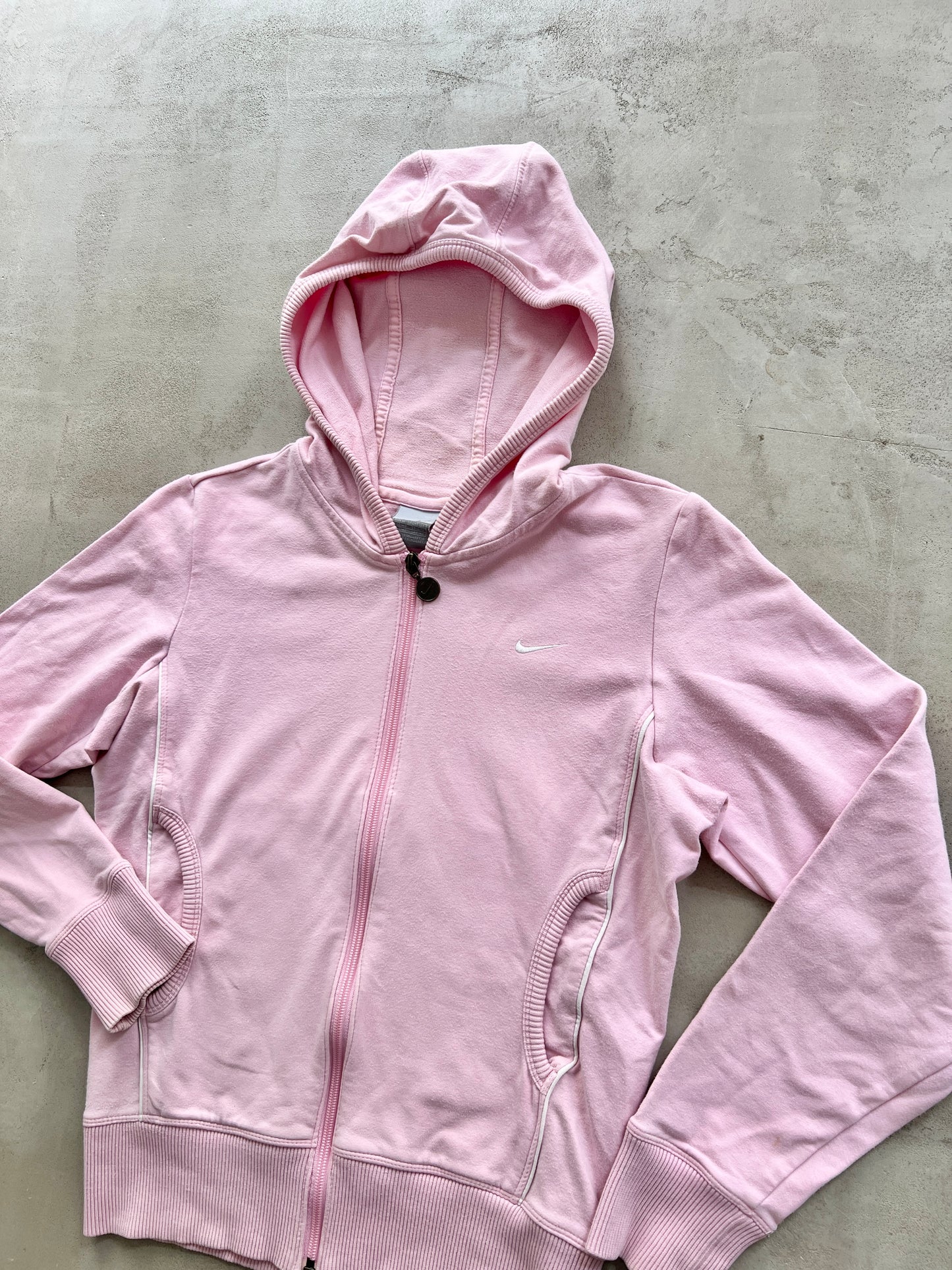 PINK NIKE ZIP UP HOODIE - 2000S - WMNS M