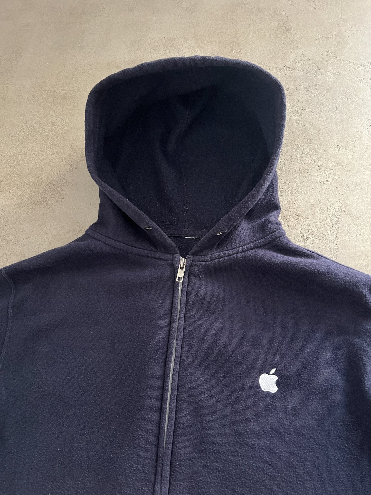 NAVY APPLE ZIP UP HOODIE - 2000S - S