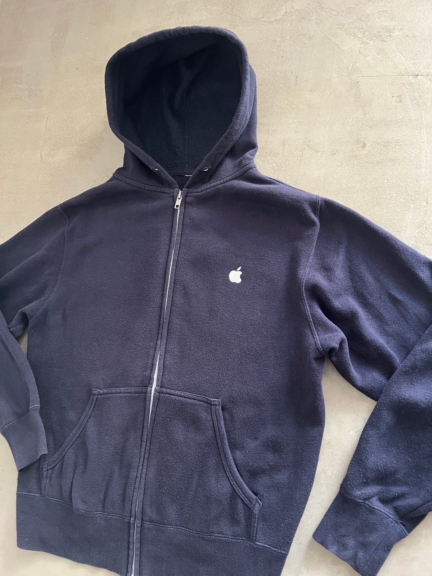 NAVY APPLE ZIP UP HOODIE - 2000S - S