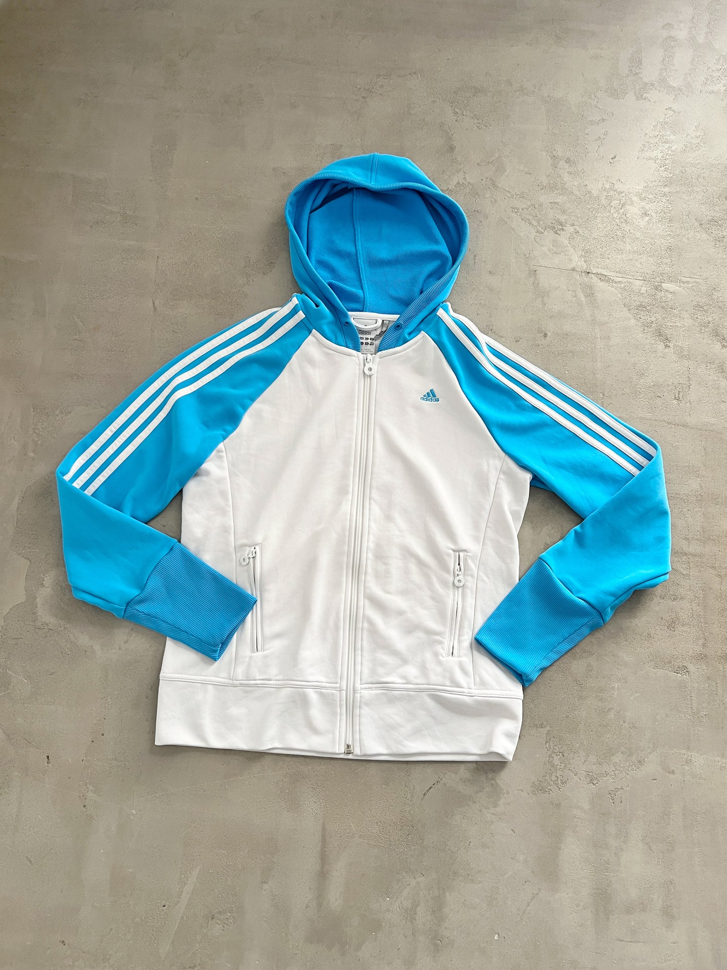 WHITE/BABY BLUE ADIDAS ZIP UP JACKET - 2000S - WOMENS M