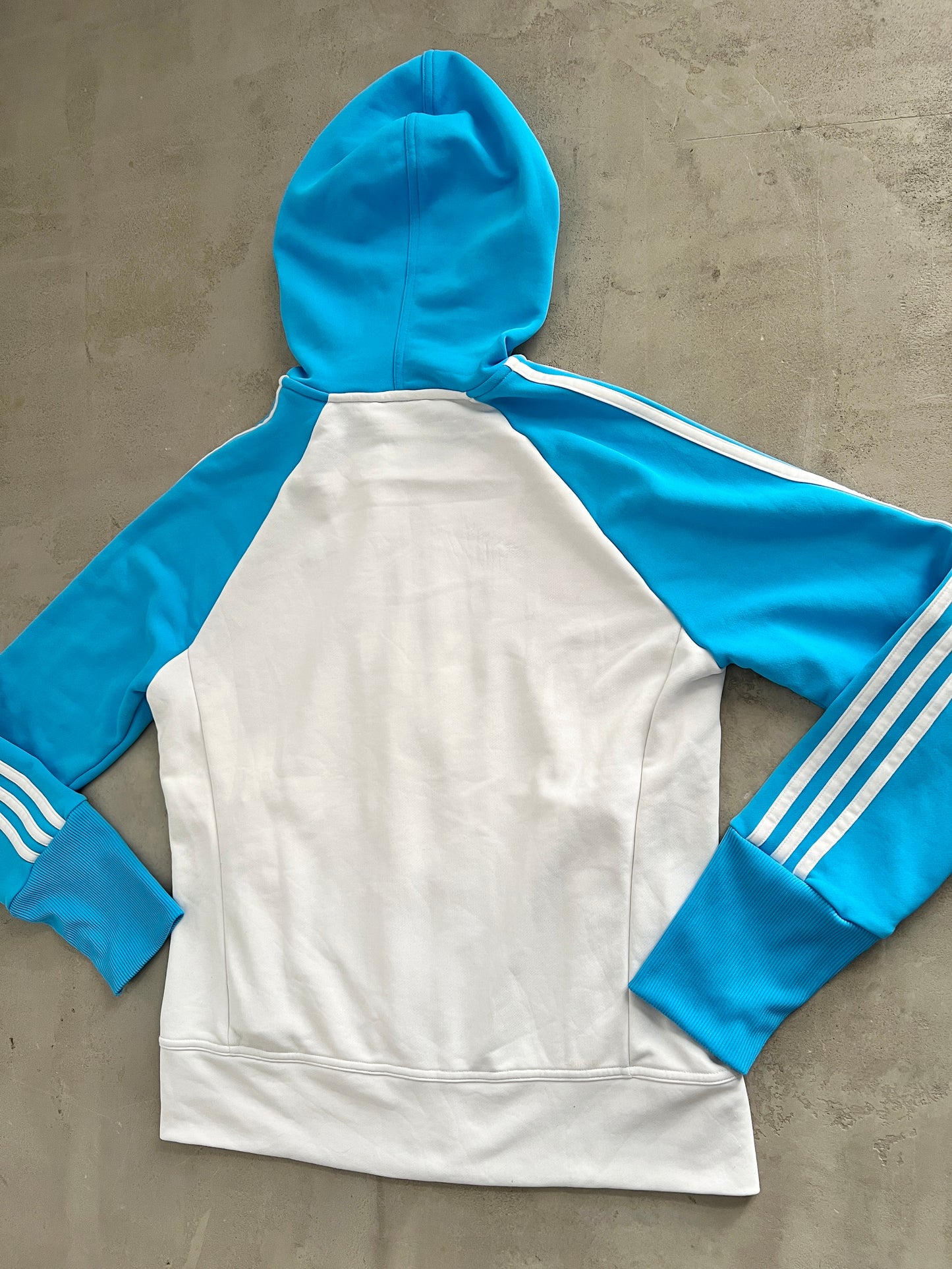 WHITE/BABY BLUE ADIDAS ZIP UP JACKET - 2000S - WOMENS M