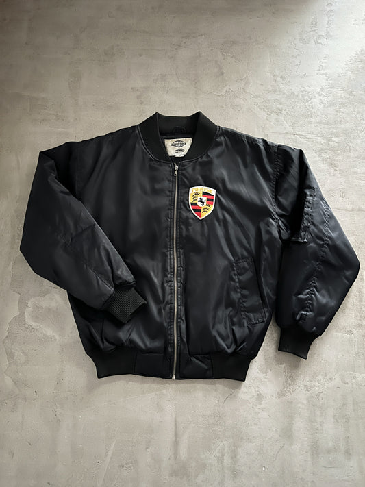 BLACK PORSCHE BOMBER JACKET - 1990S - M/L