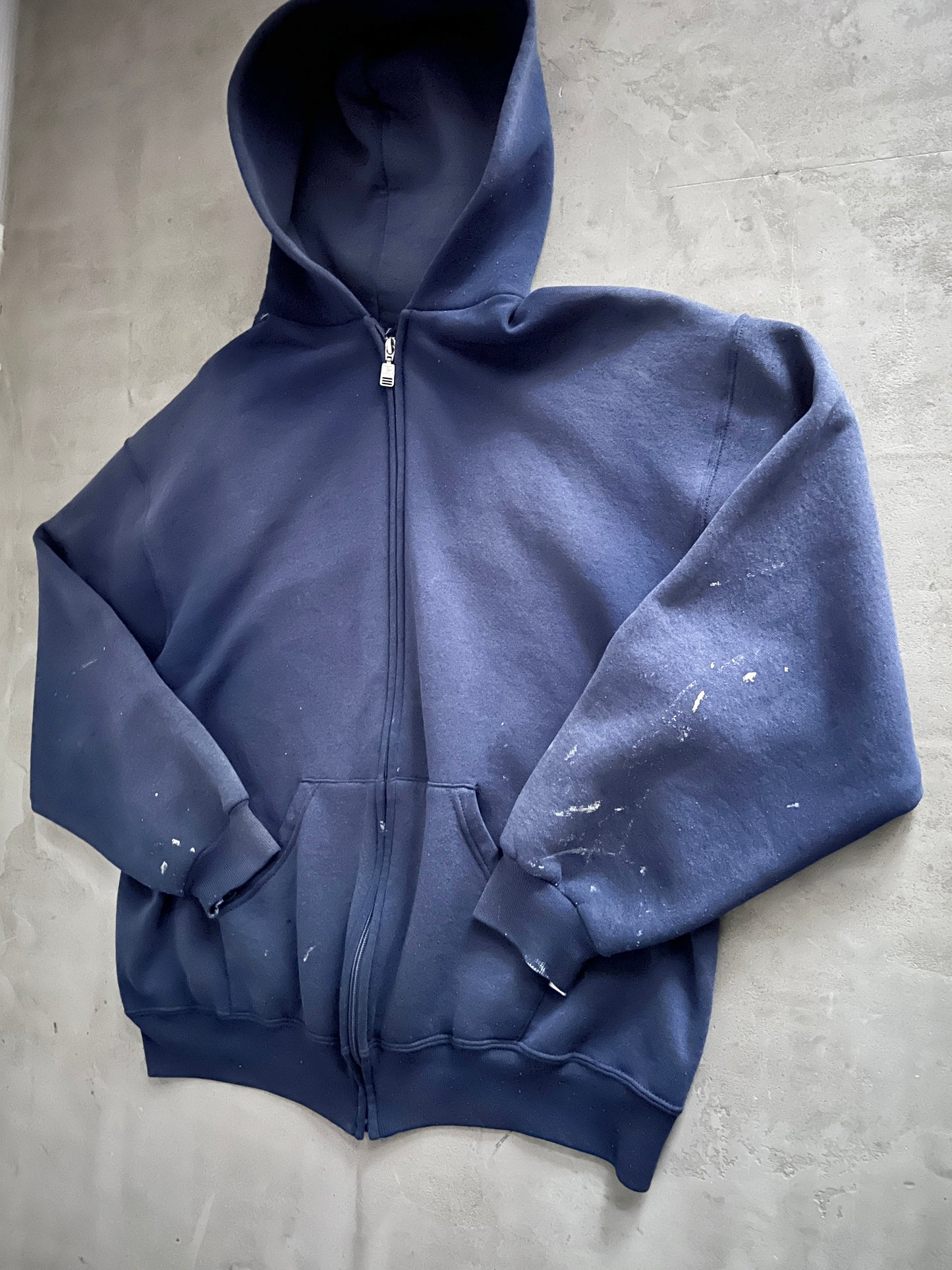 FADED NAVY RUSSELL ZIP UP HOODIE - 1990S - XL/L