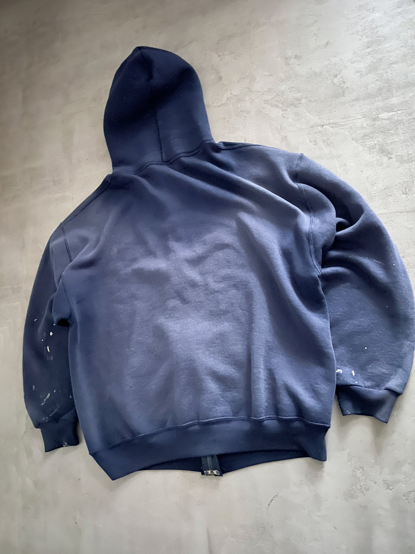 FADED NAVY RUSSELL ZIP UP HOODIE - 1990S - XL/L