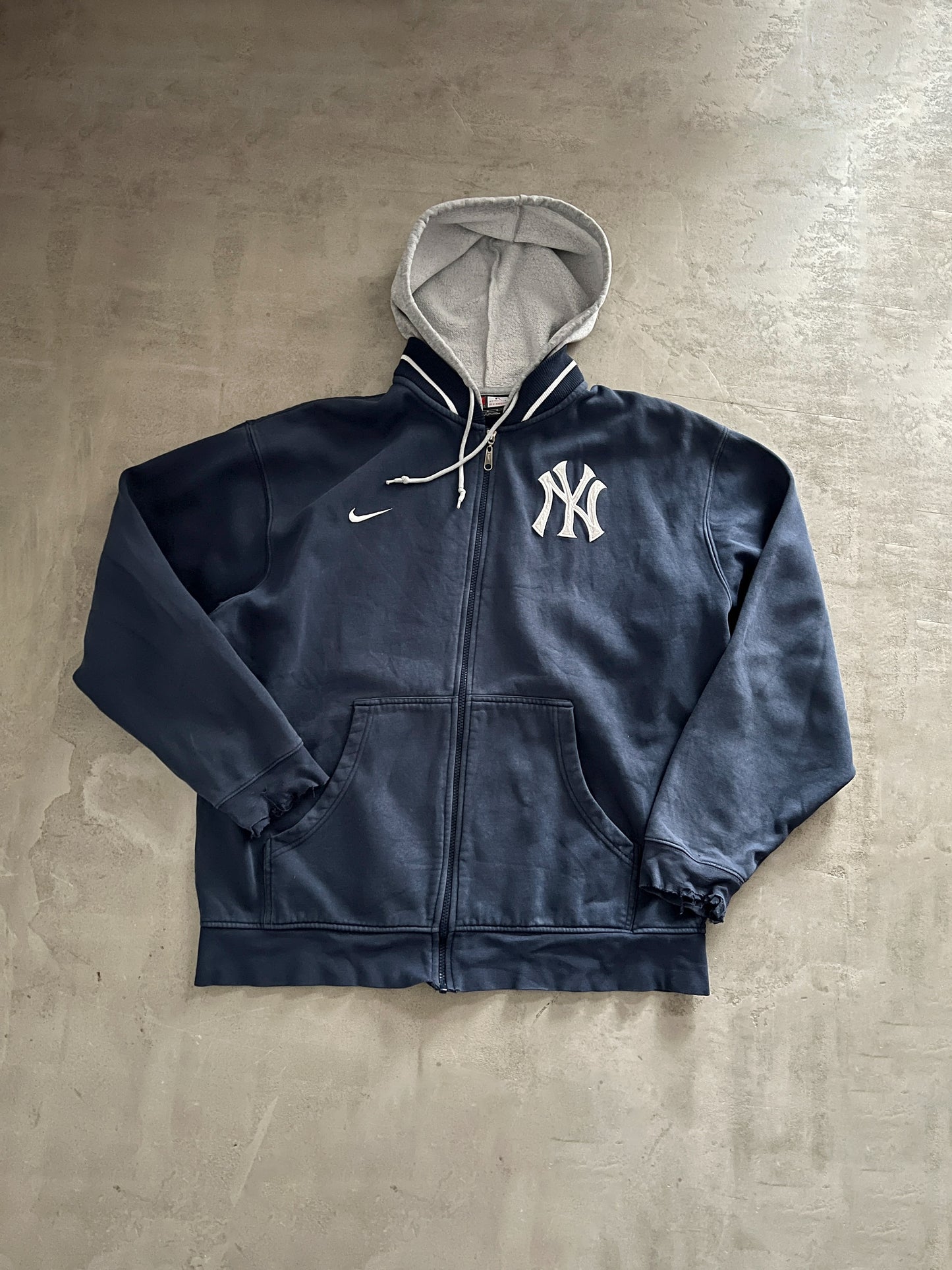 NAVY YANKEES ZIP UP HOODIE - 2000S - XL