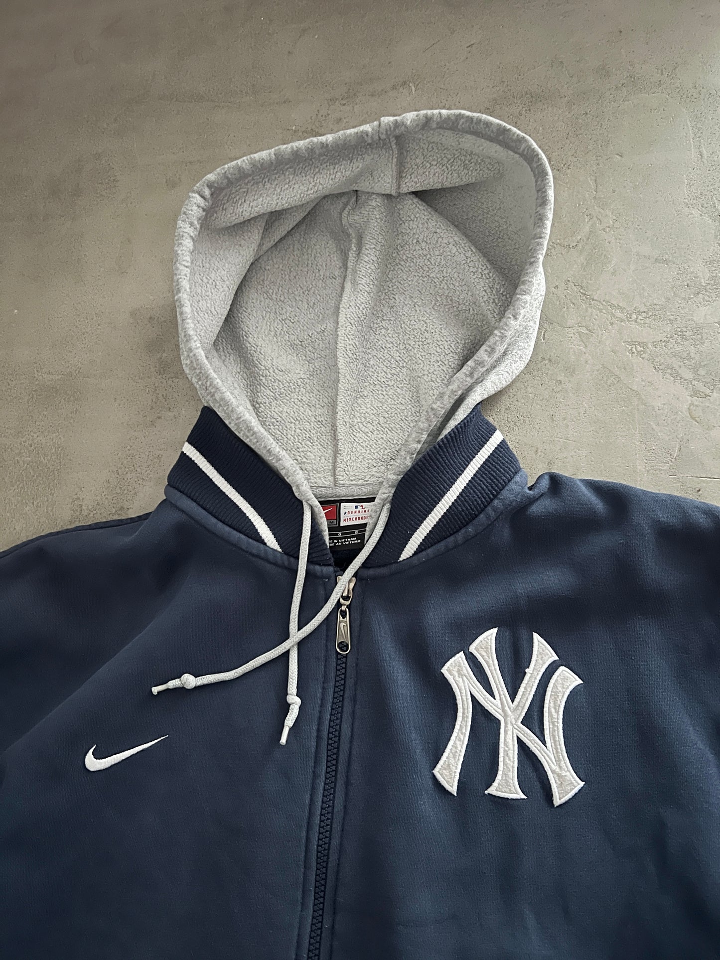 NAVY YANKEES ZIP UP HOODIE - 2000S - XL