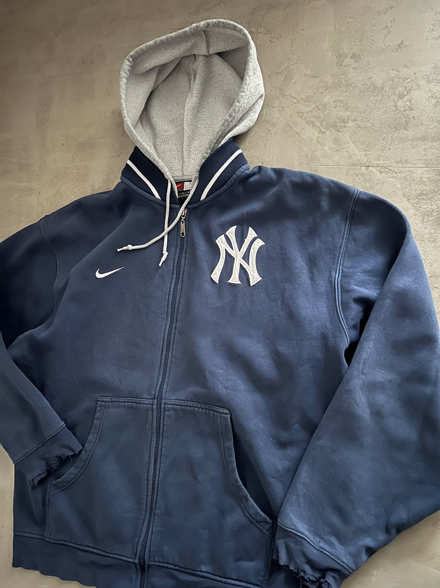 NAVY YANKEES ZIP UP HOODIE - 2000S - XL