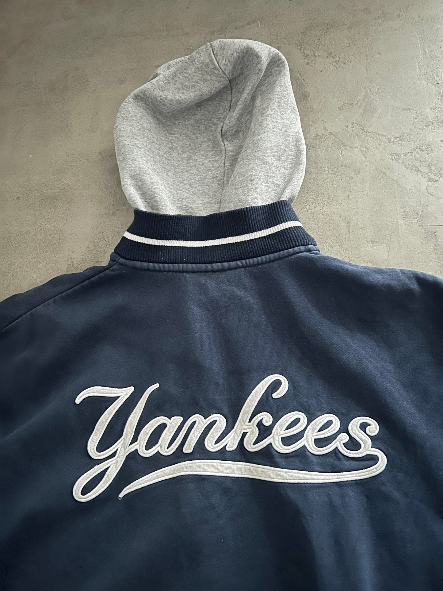 NAVY YANKEES ZIP UP HOODIE - 2000S - XL