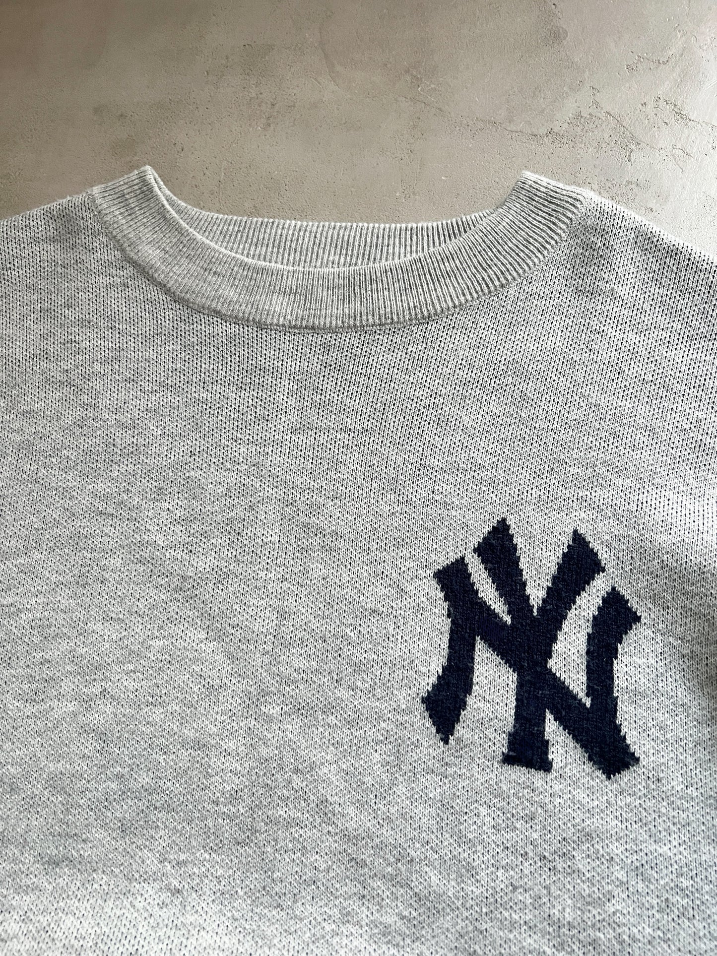 GREY YANKEES KNIT SWEATER - 1990S - L/XL