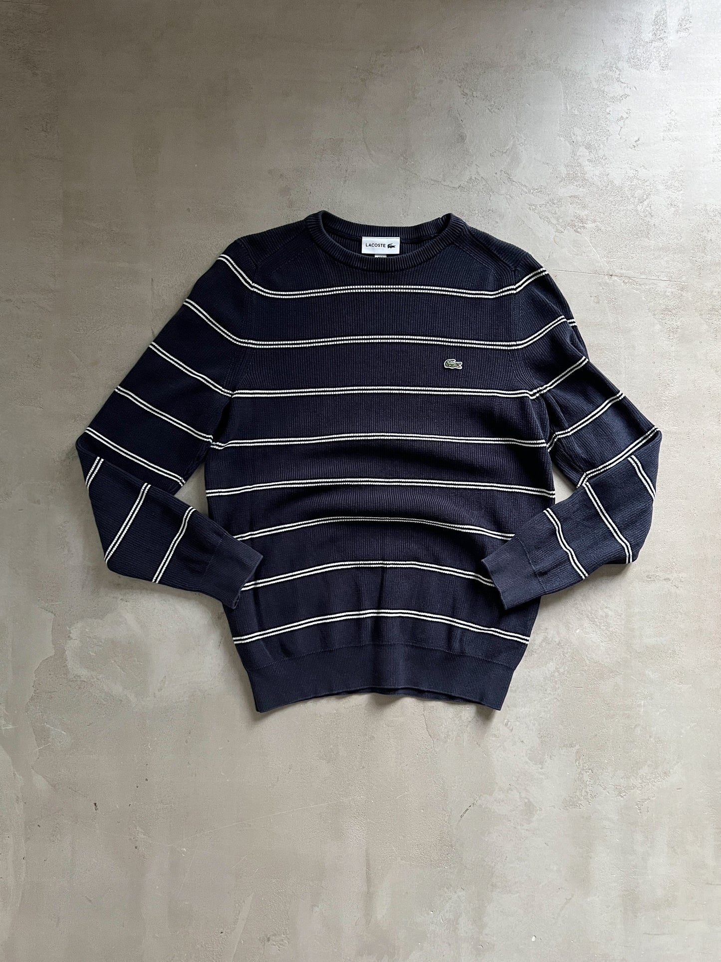 NAVY/WHITE LACOSTE KNIT SWEATER - 2000S - S