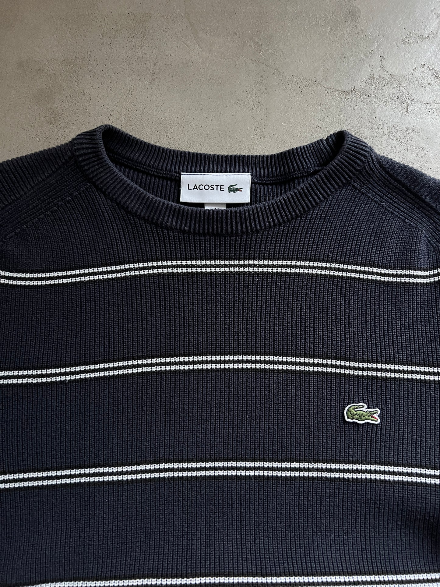 NAVY/WHITE LACOSTE KNIT SWEATER - 2000S - S