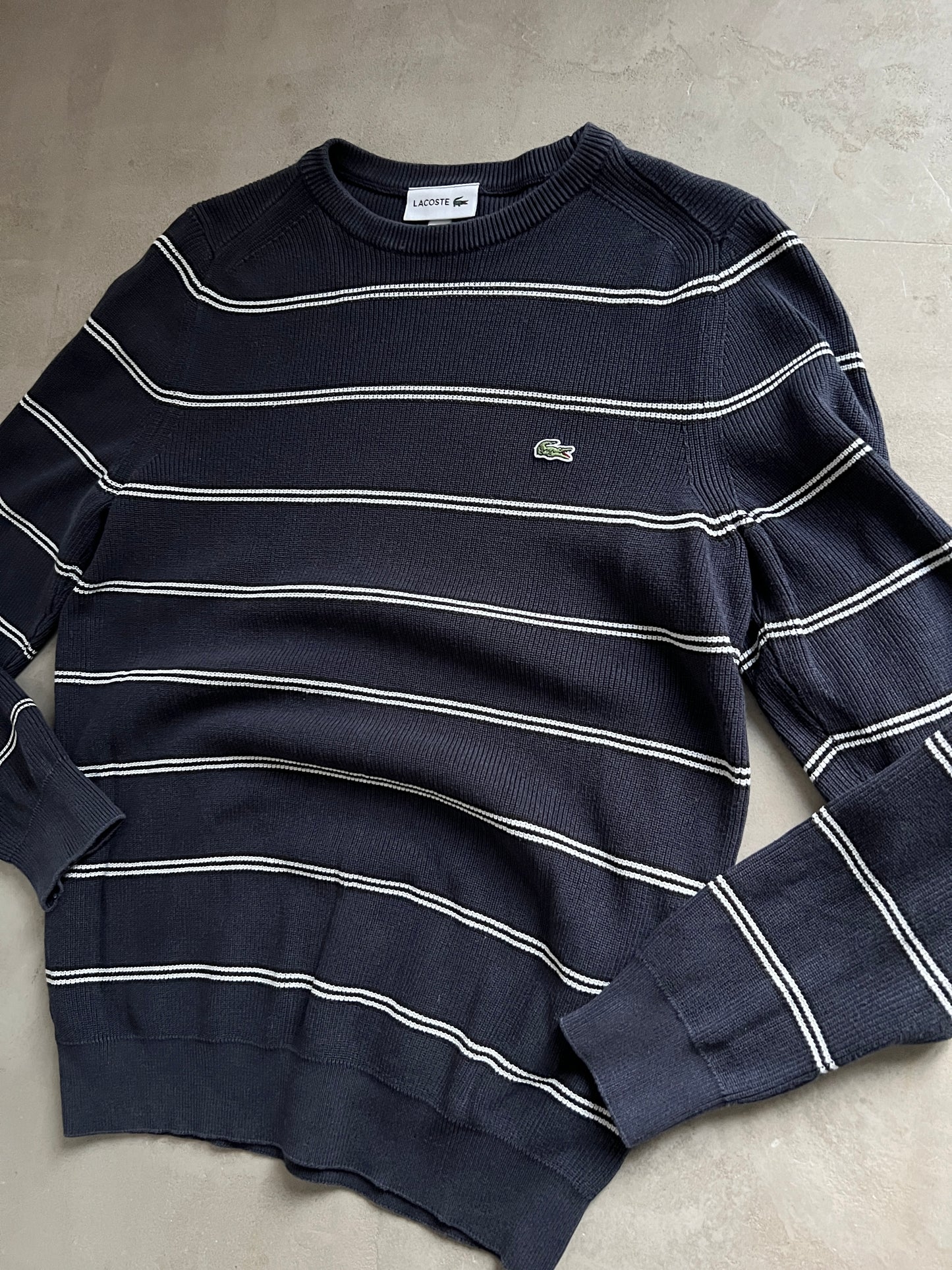 NAVY/WHITE LACOSTE KNIT SWEATER - 2000S - S