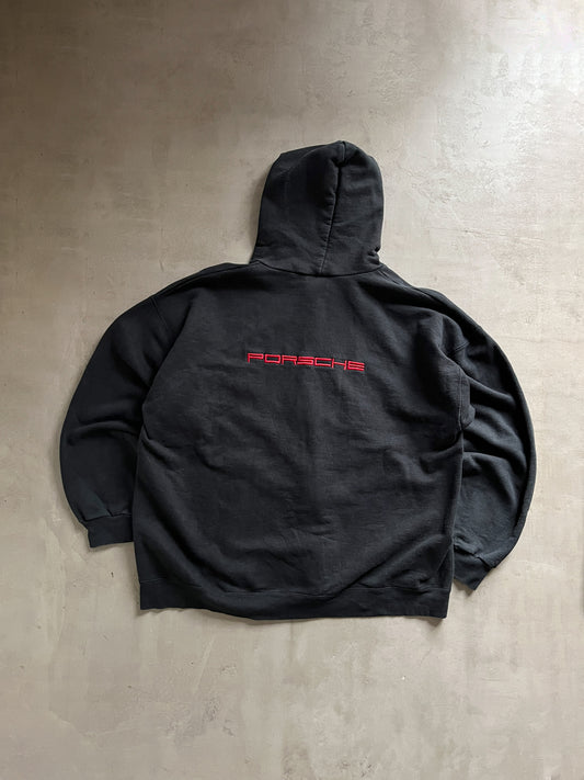 BLACK PORSCHE ZIP UP HOODIE - 1990S - XL