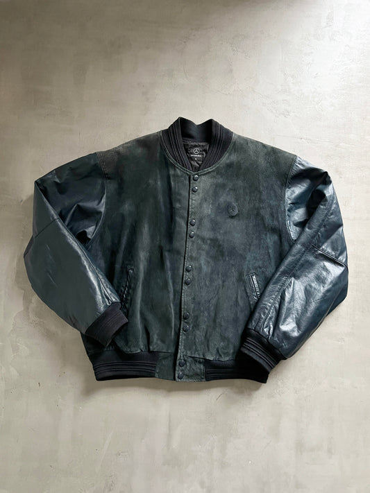 DARK GREEN MERCEDES BENZ LEATHER JACKET - 1990S - L