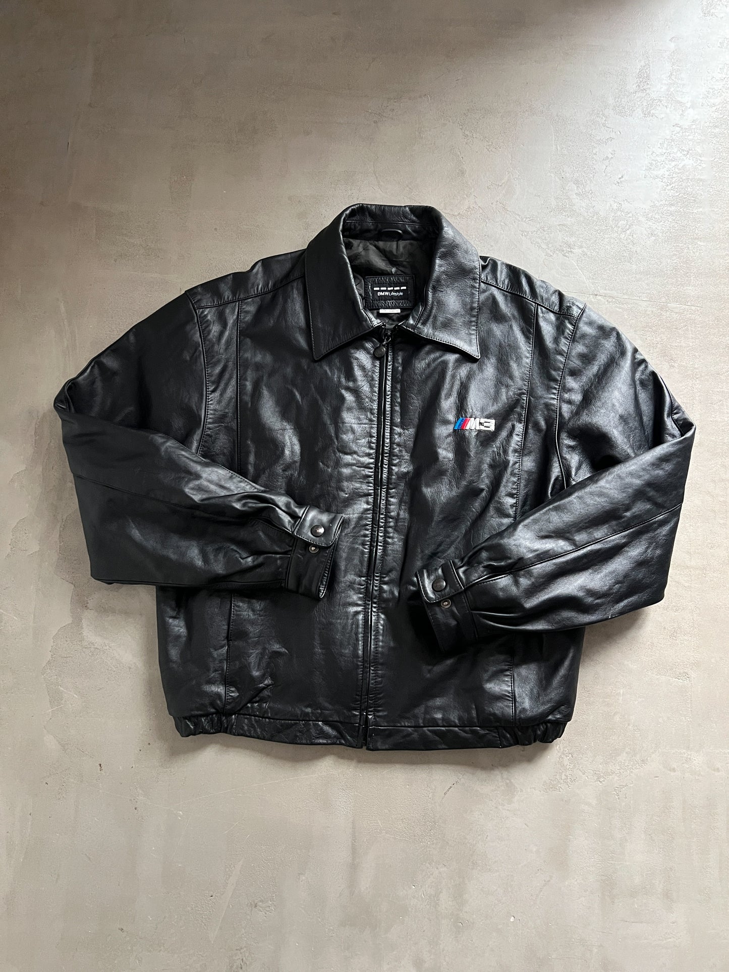 BLACK BMW M3 LEATHER JACKET - 1990S - XL