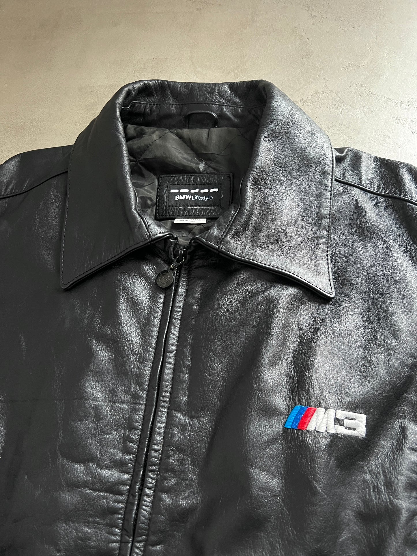 BLACK BMW M3 LEATHER JACKET - 1990S - XL