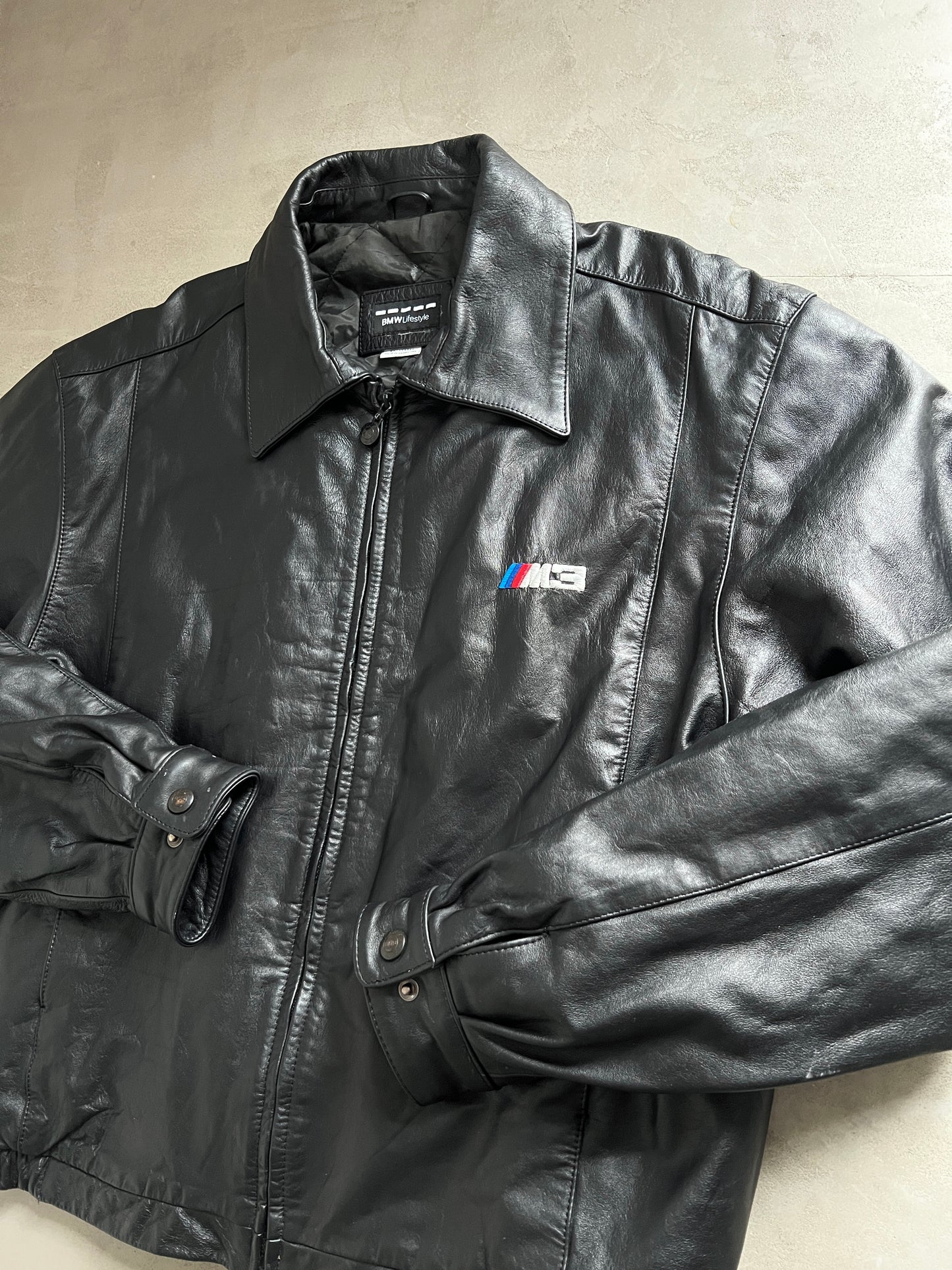 BLACK BMW M3 LEATHER JACKET - 1990S - XL