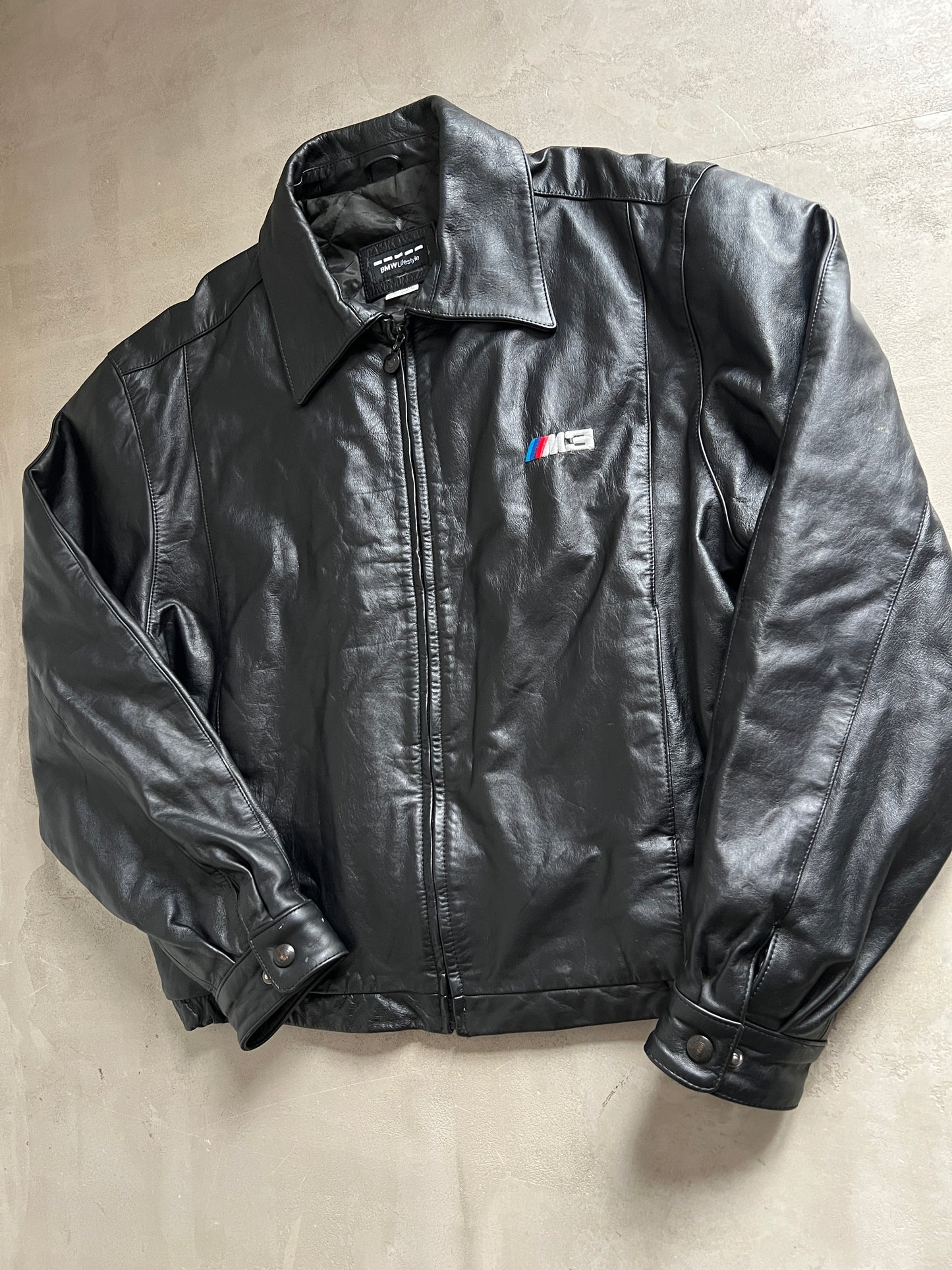 BLACK BMW M3 LEATHER JACKET - 1990S - XL