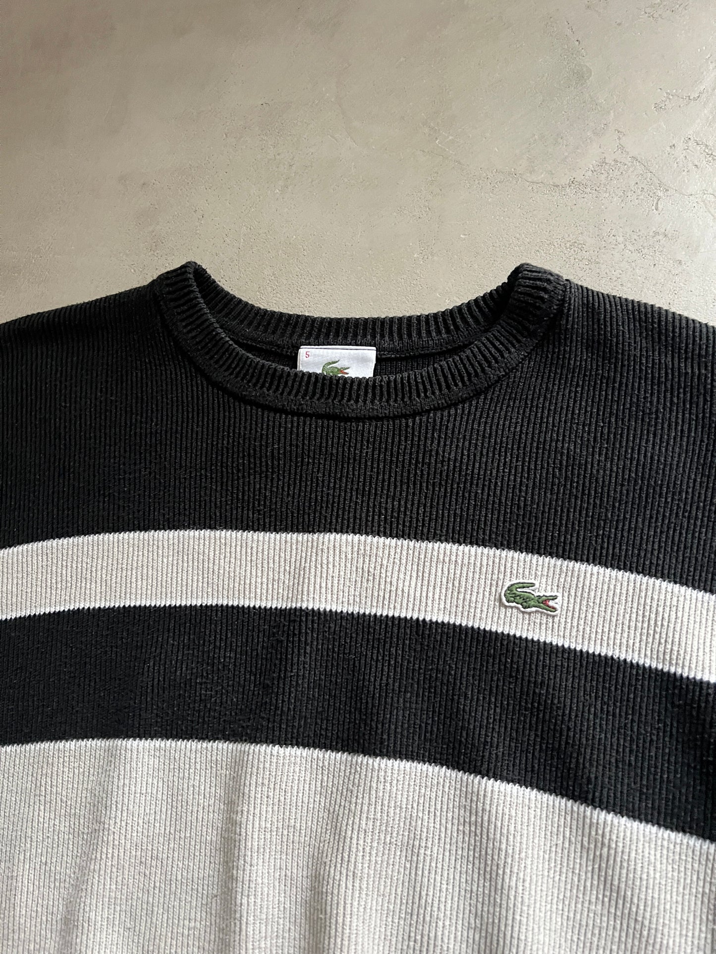 BLACK/CREME LACOSTE KNIT SWEATER - 2000S - L/M