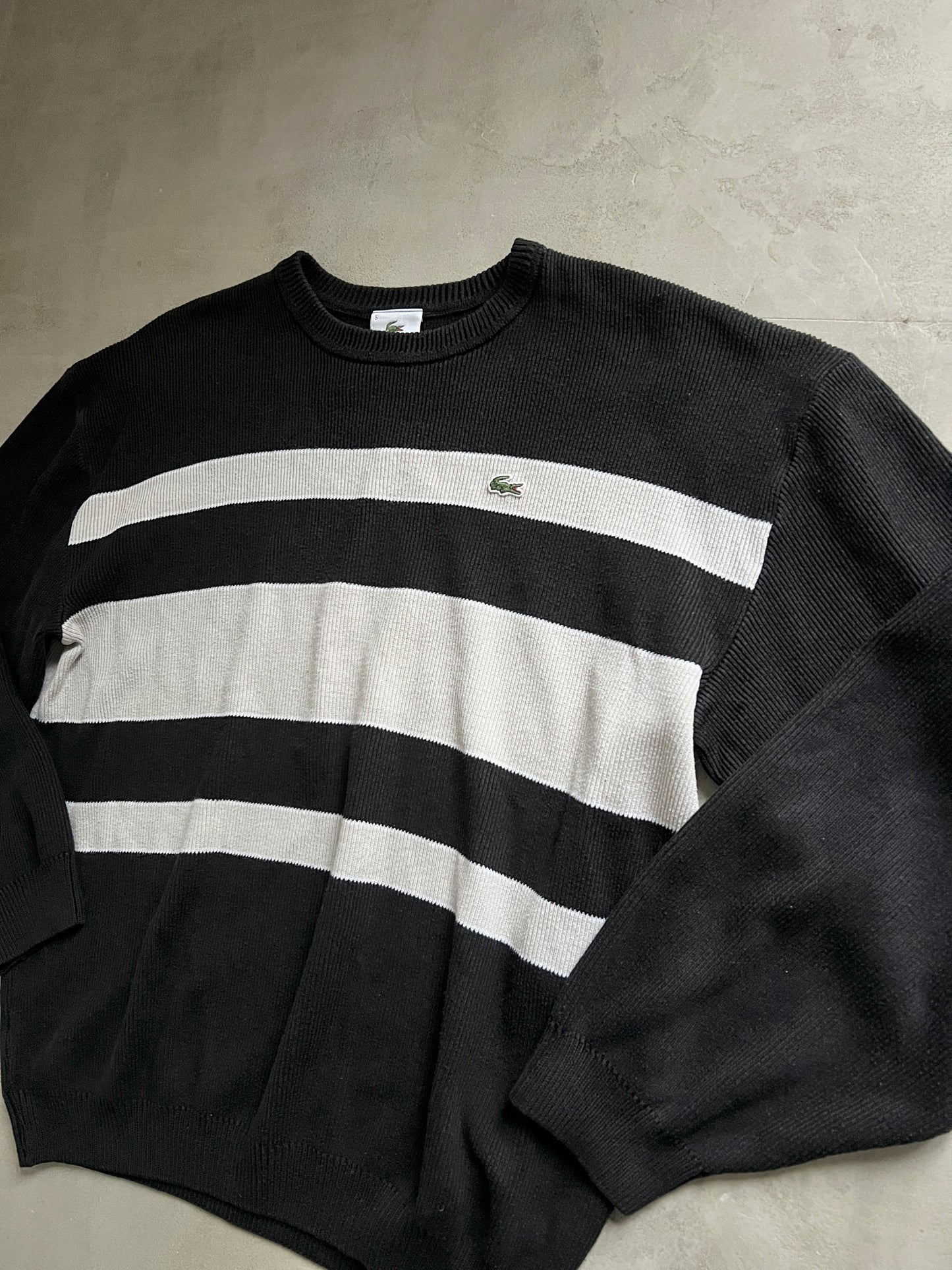 BLACK/CREME LACOSTE KNIT SWEATER - 2000S - L/M