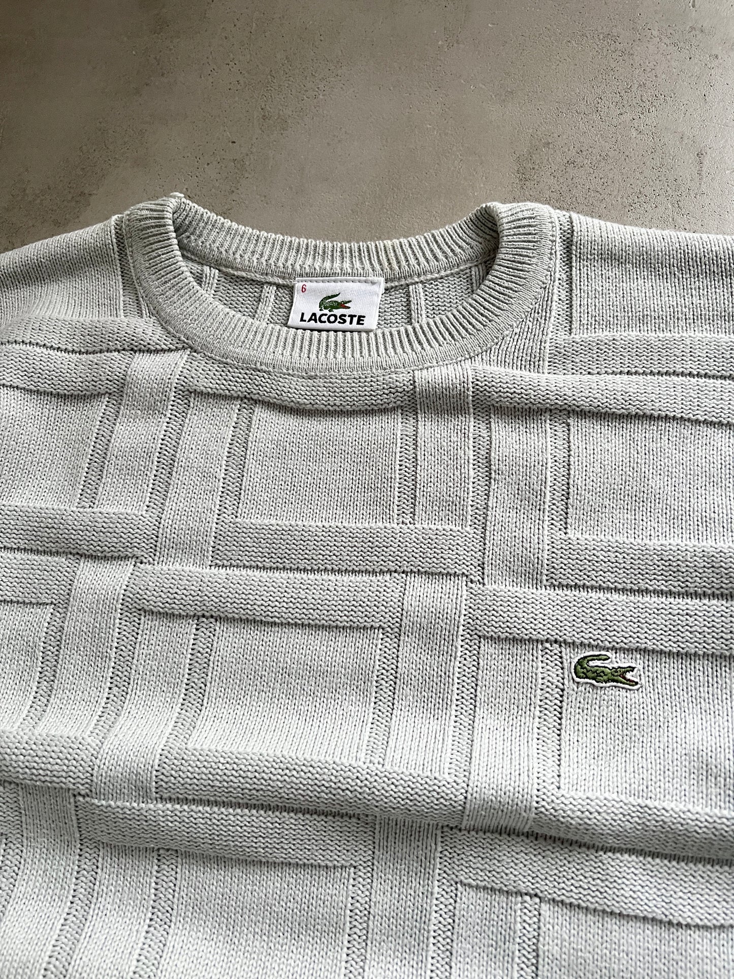 GREY LACOSTE KNIT SWEATER - 2000S - L