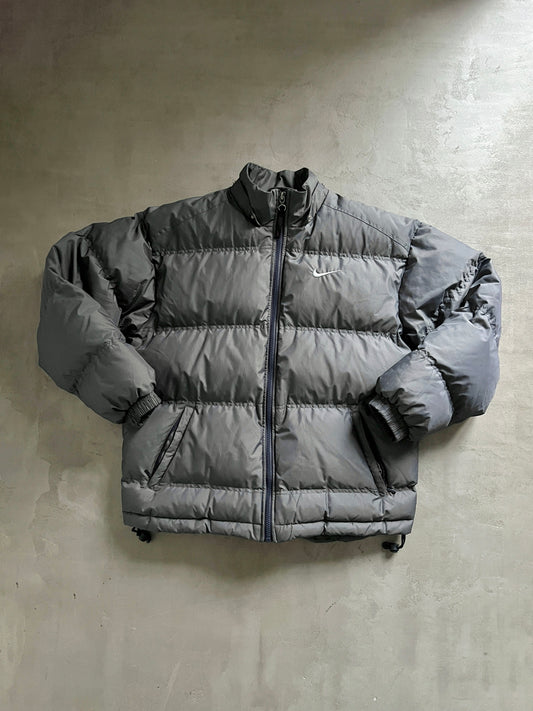 GREY NIKE PUFFER WITH HOOD - 1990S - M -