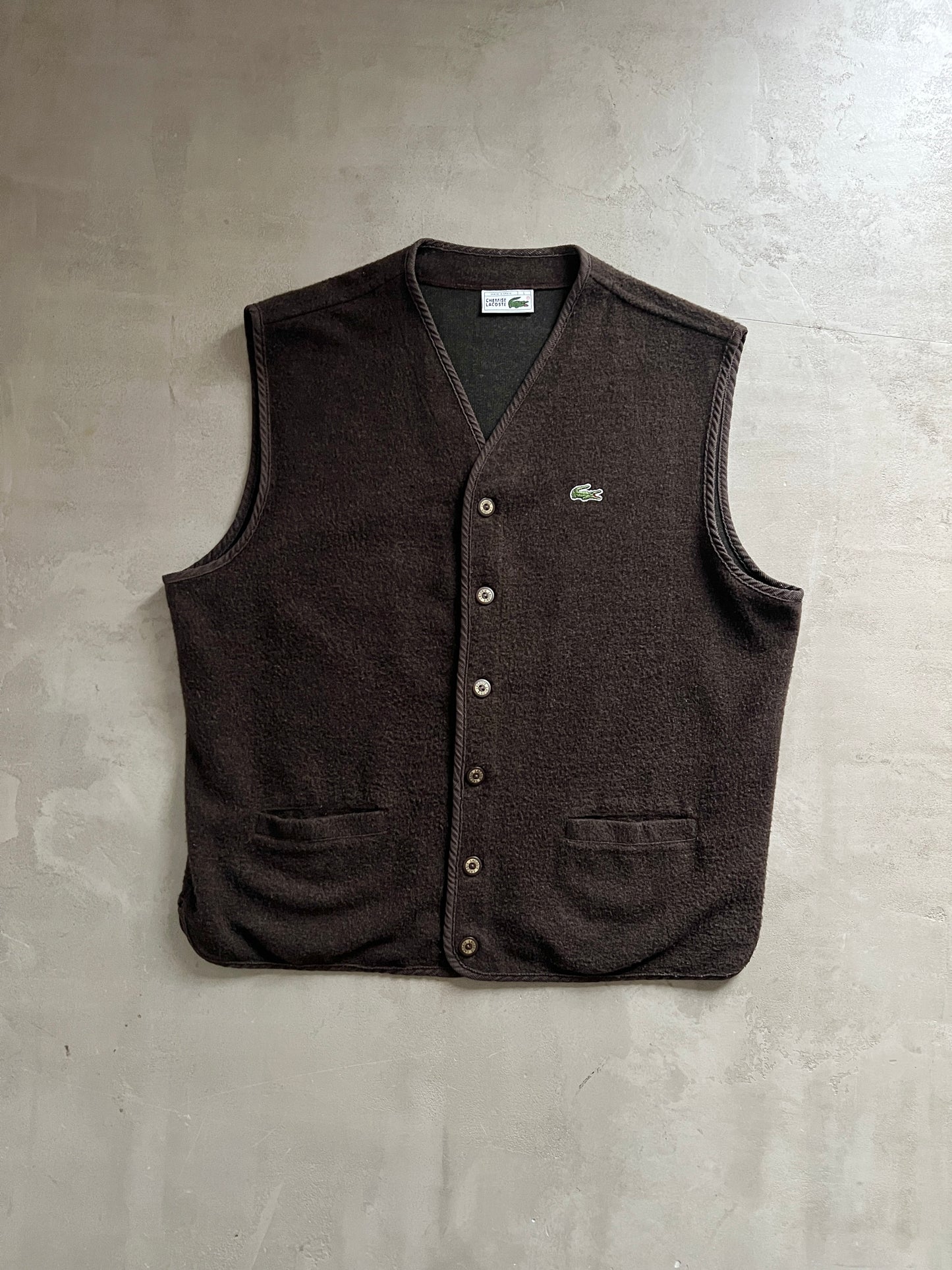 MOCHA LACOSTE CARDIGAN VEST - 2000S - L