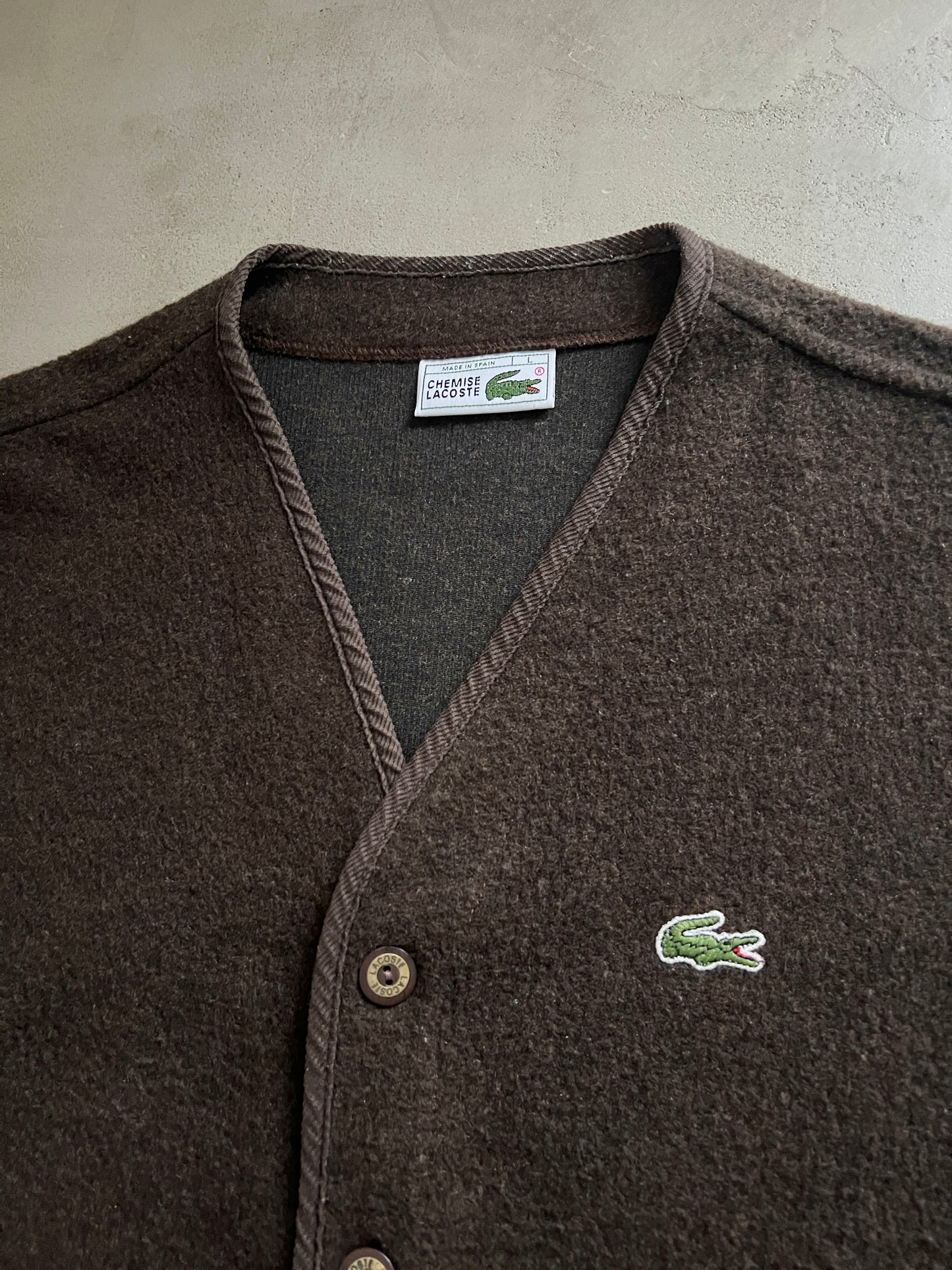 MOCHA LACOSTE CARDIGAN VEST - 2000S - L