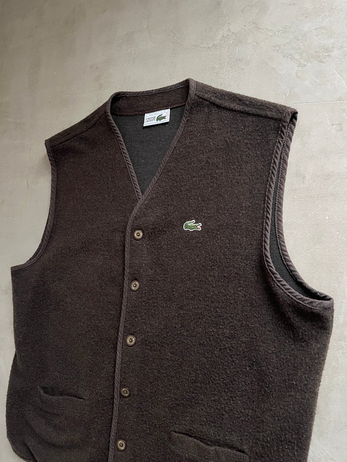 MOCHA LACOSTE CARDIGAN VEST - 2000S - L