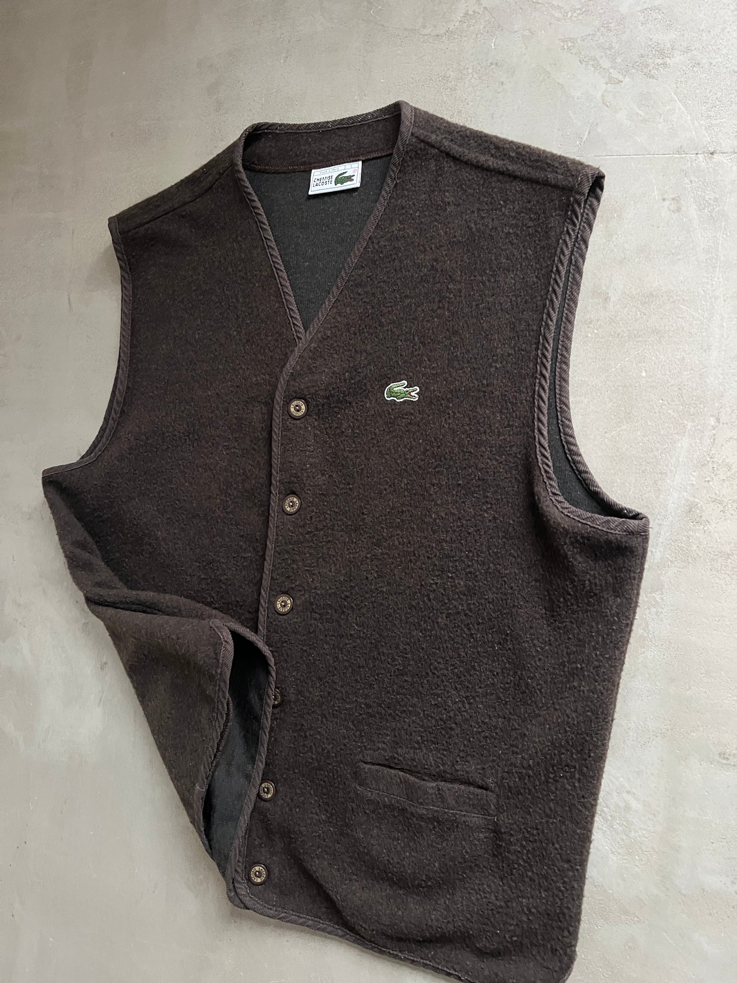 MOCHA LACOSTE CARDIGAN VEST - 2000S - L