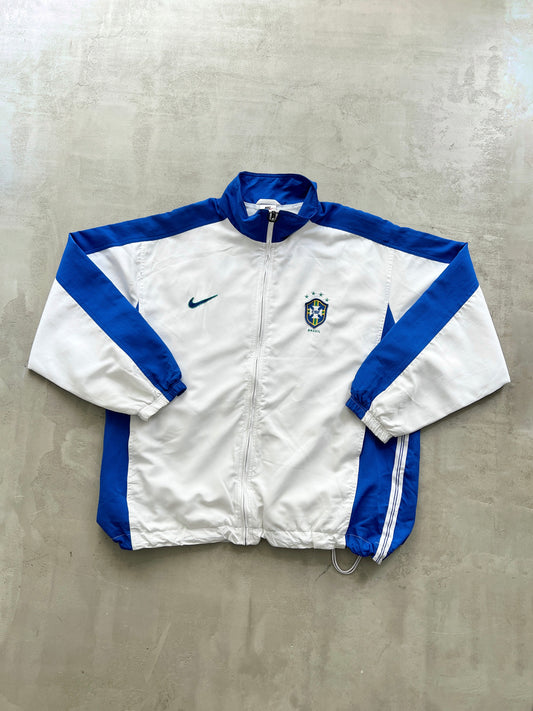 WHITE/BLUE BRASIL SOCCER TRACK JACKET - 1990S - XL/L