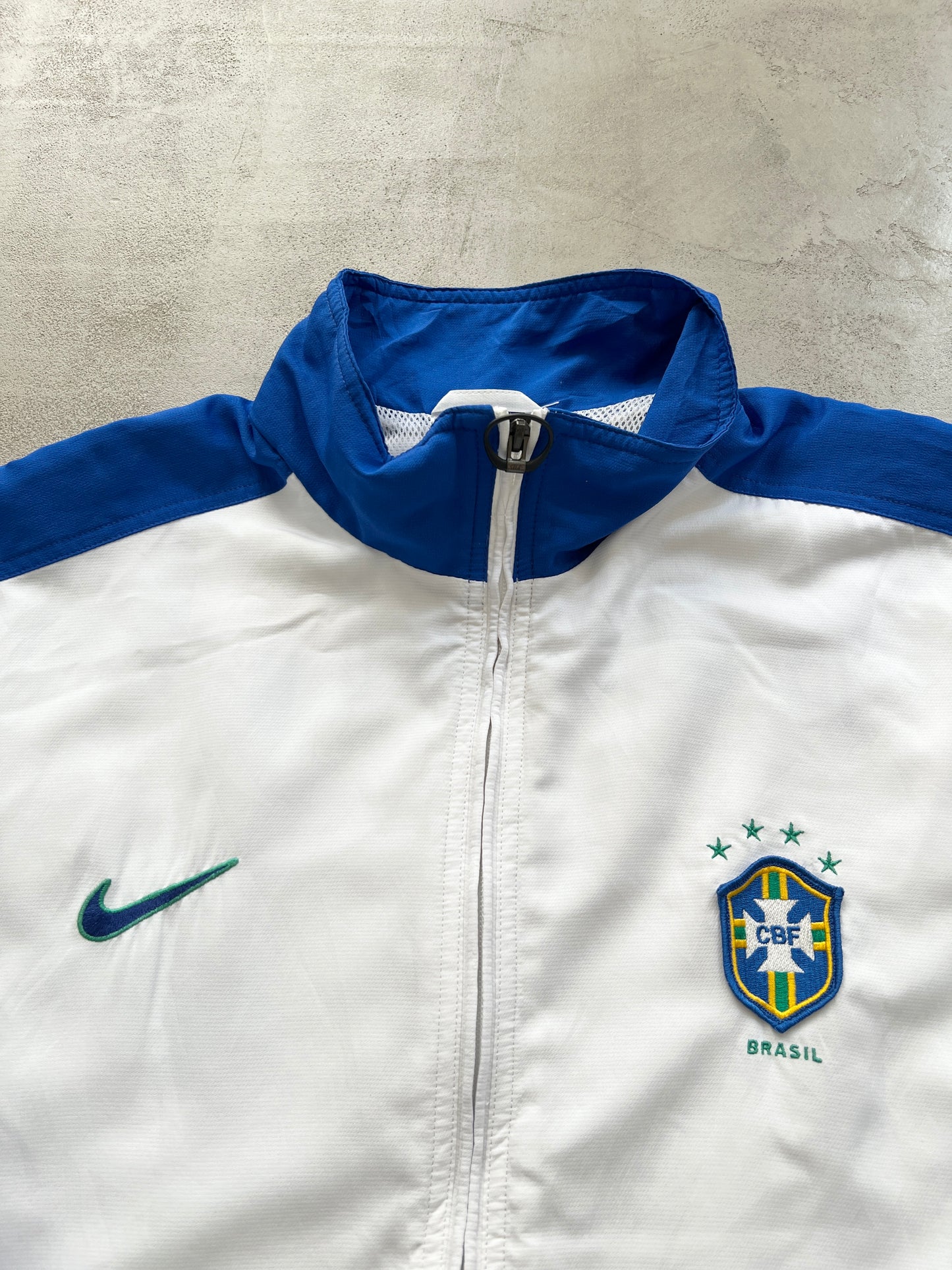 WHITE/BLUE BRASIL SOCCER TRACK JACKET - 1990S - XL/L