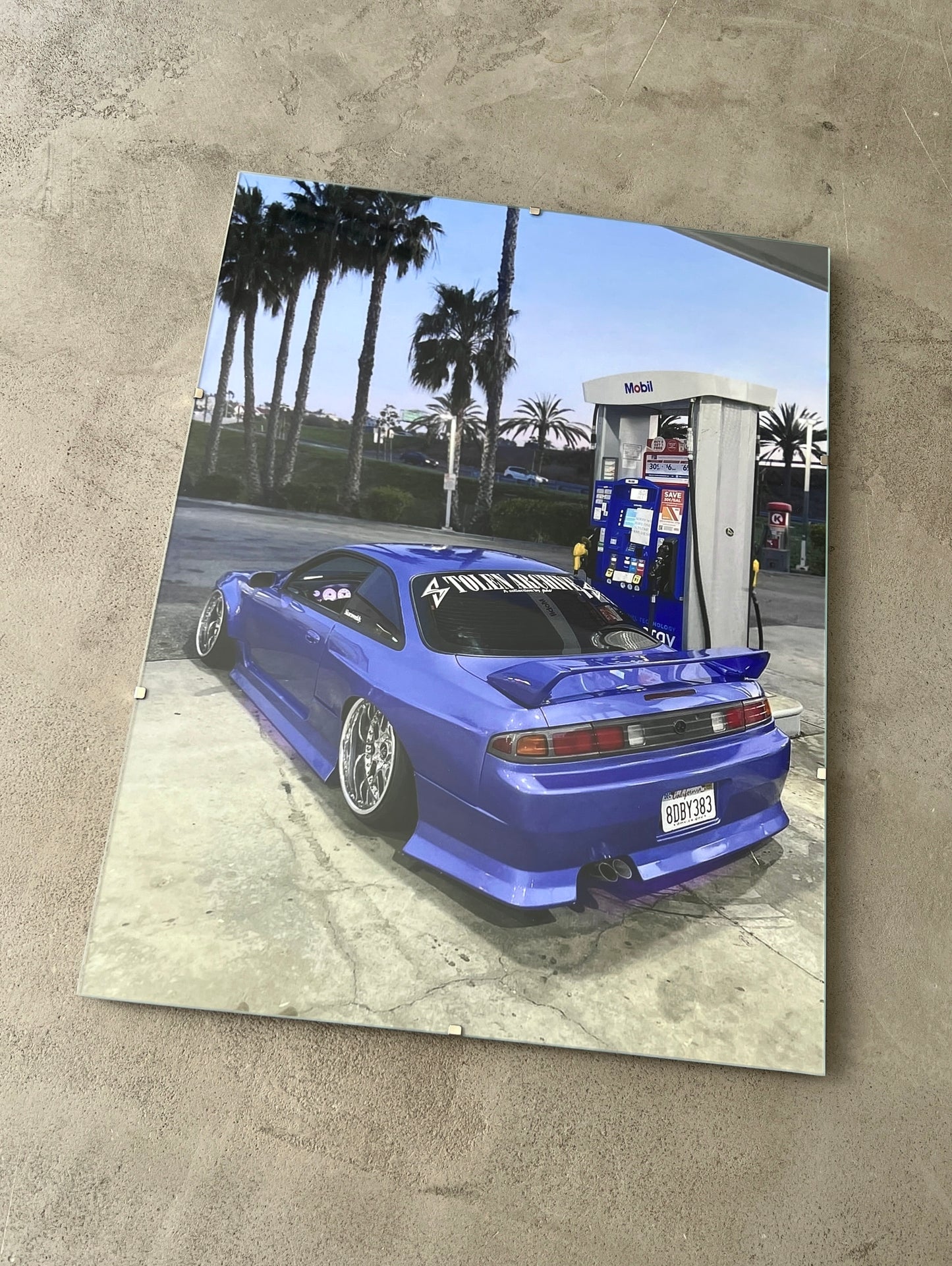 PURPLE 240SX IN CALI GLASS PRINT