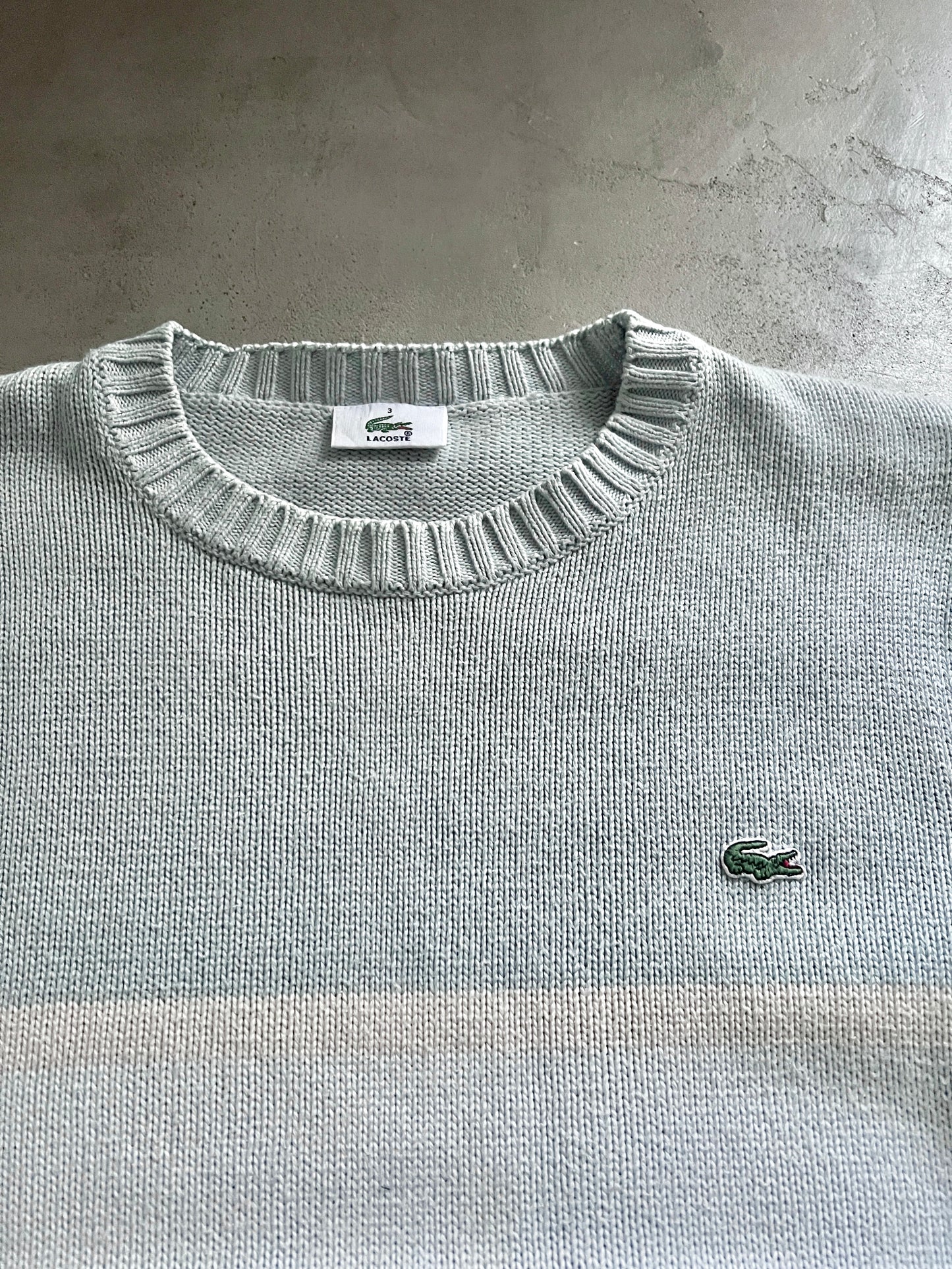 BABY BLUE/CREME LACOSTE KNIT SWEATER - 2000S - M