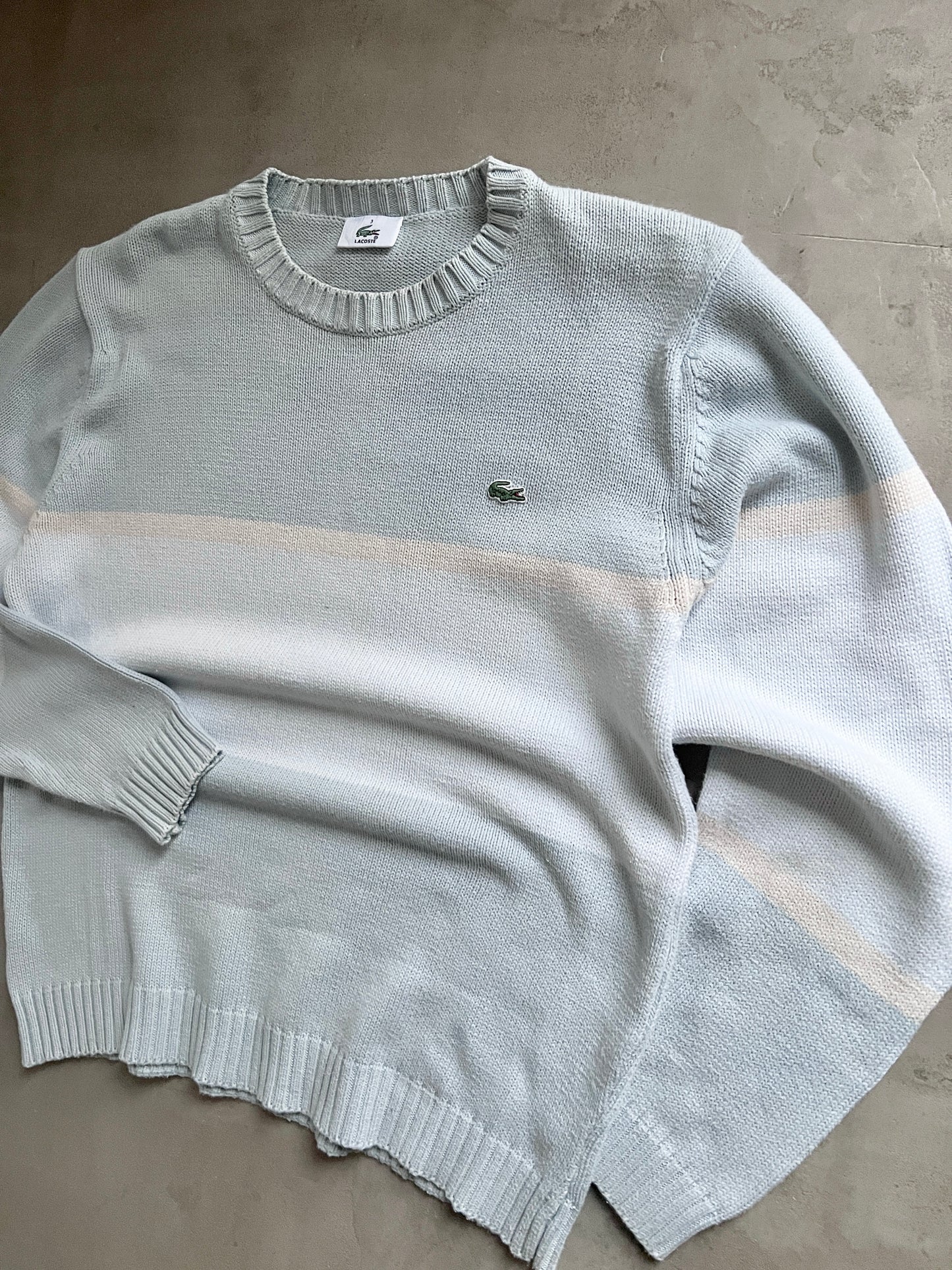 BABY BLUE/CREME LACOSTE KNIT SWEATER - 2000S - M