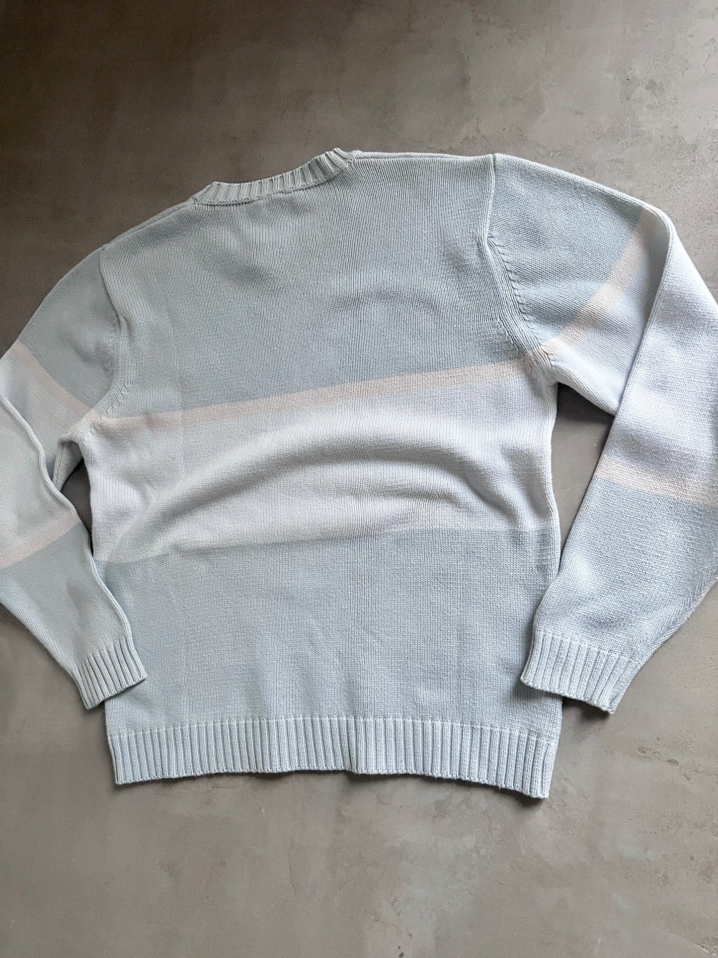 BABY BLUE/CREME LACOSTE KNIT SWEATER - 2000S - M