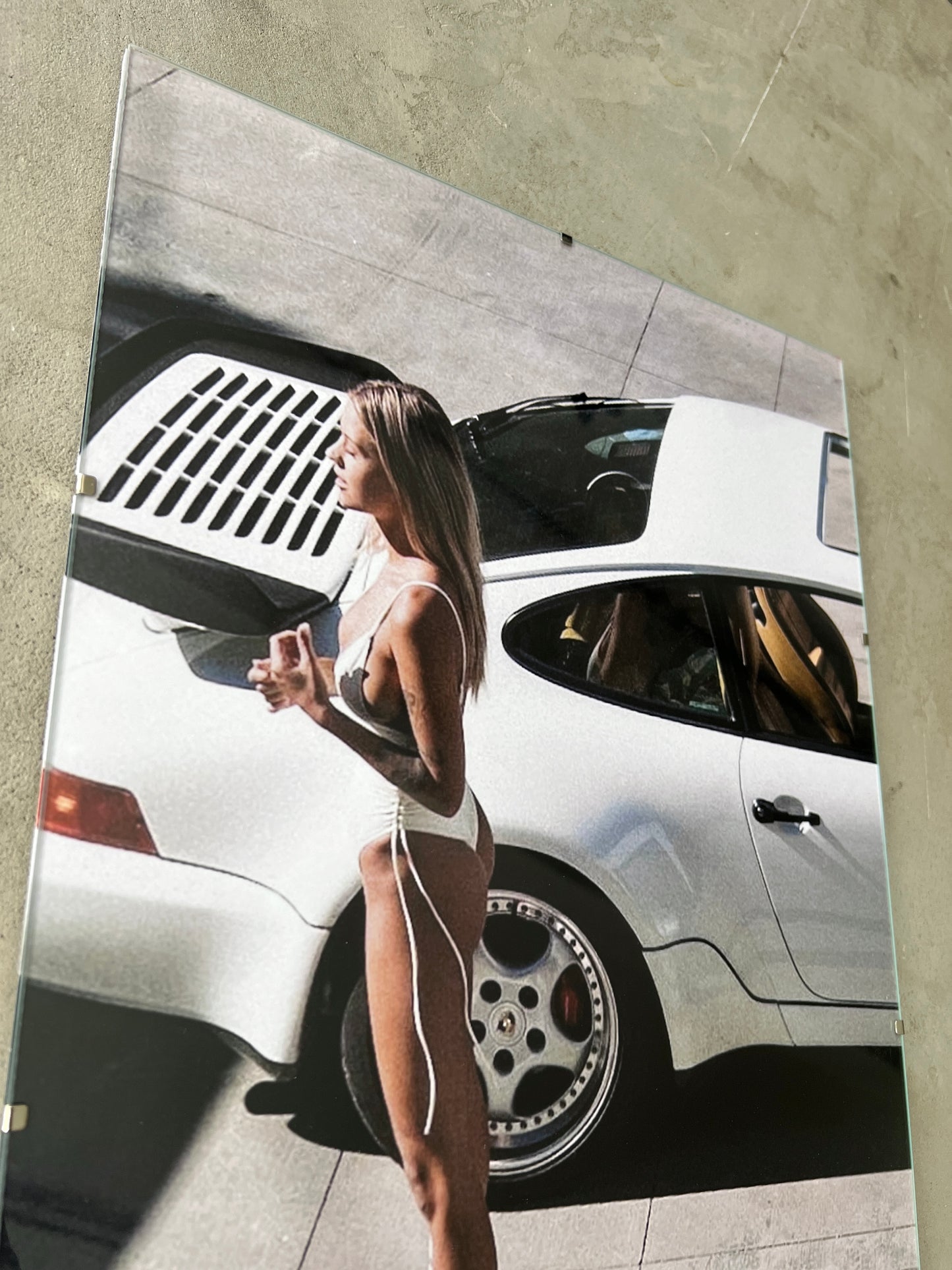 PORSCHE 930 TURBO X GIRL GLASS PRINT