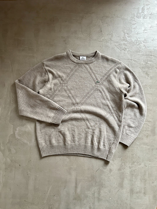 BEIGE LACOSTE KNIT SWEATER - 2000S - L