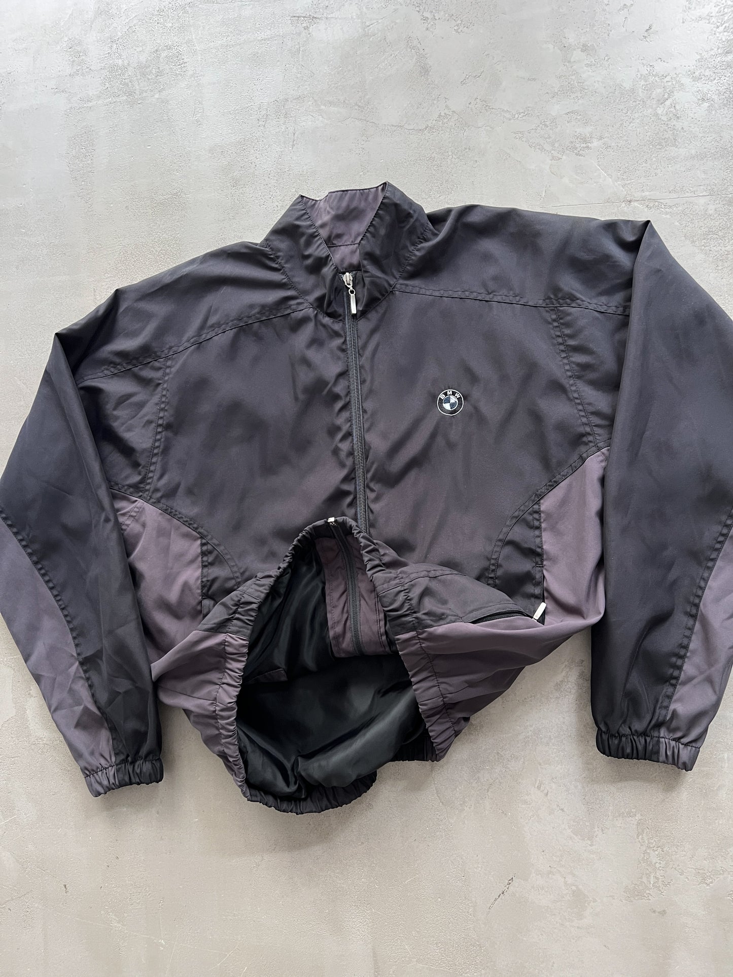 BLACK/GREY BMW TRACK JACKET - 1990S - L/M