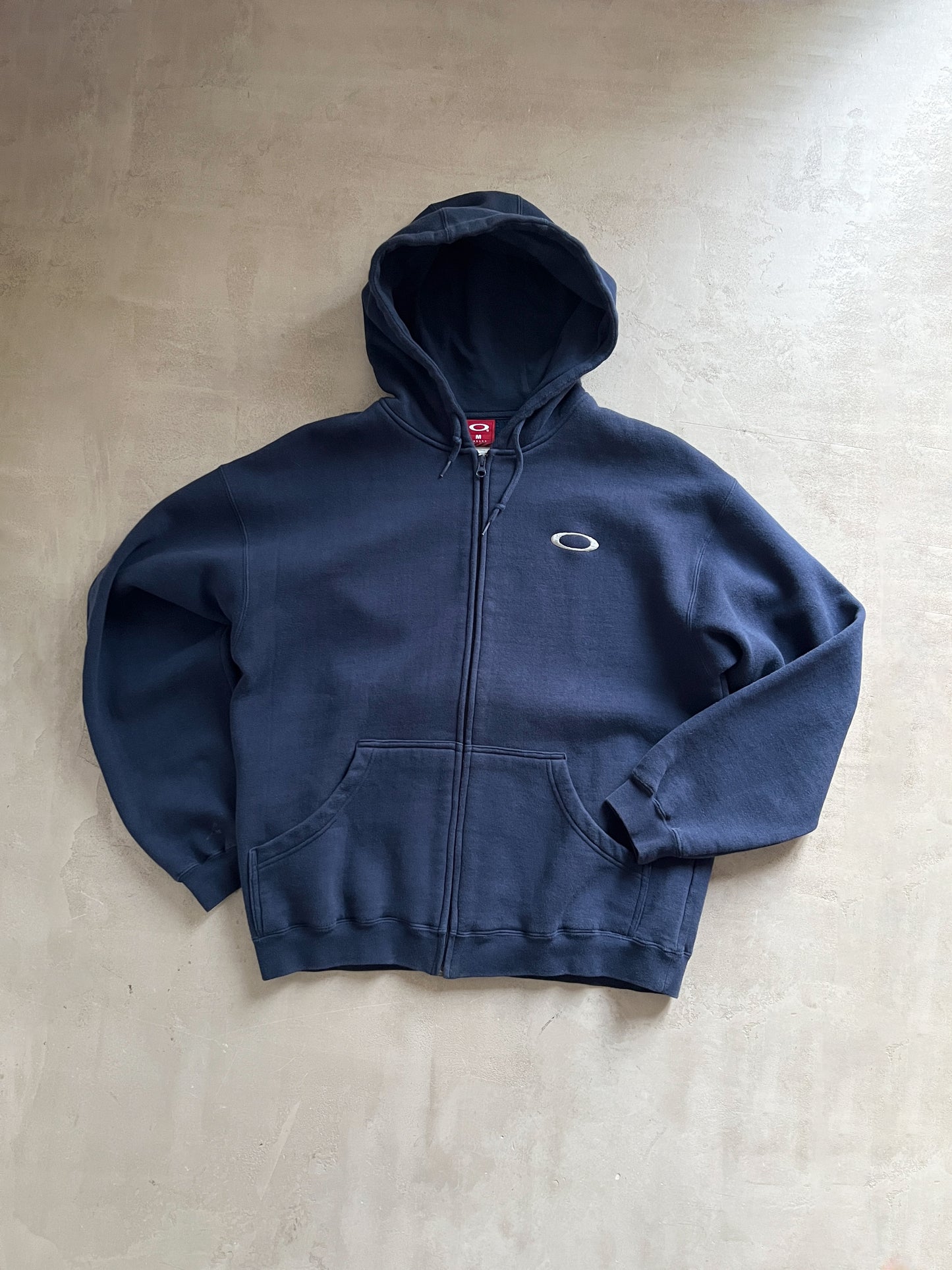 NAVY OAKLEY ZIP UP HOODIE - 1990S - L