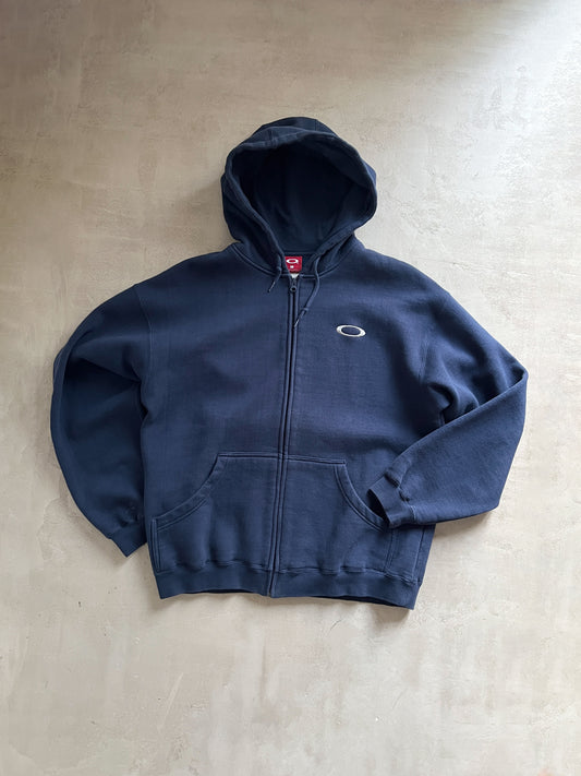 NAVY OAKLEY ZIP UP HOODIE - 1990S - L