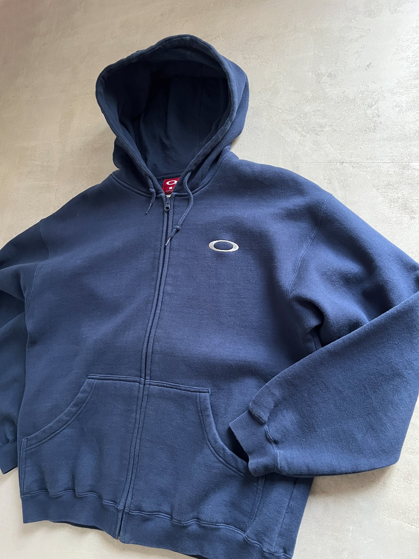 NAVY OAKLEY ZIP UP HOODIE - 1990S - L