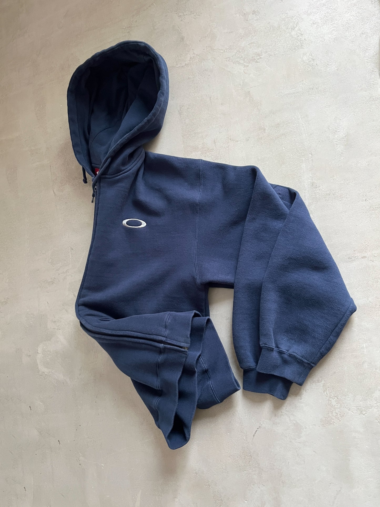 NAVY OAKLEY ZIP UP HOODIE - 1990S - L