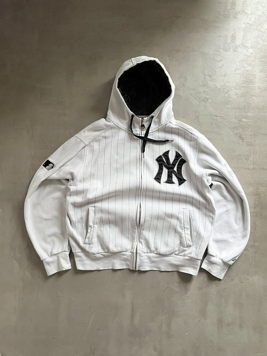 WHITE YANKEES ZIP UP HOODIE - 1990S - L/XL